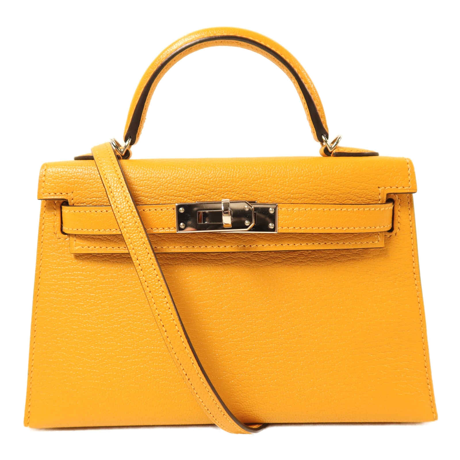 HERMES 【Hermes Fair】Chevre皮革Mini Kelly銀扣手挽袋