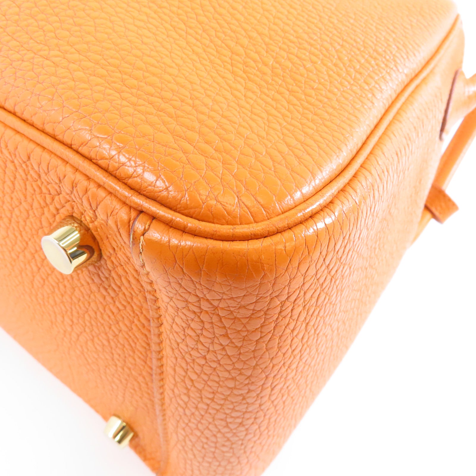 HERMES 【激減優惠】Clemence皮革Lindy 26金扣手挽肩背兩用袋Orange/橙色