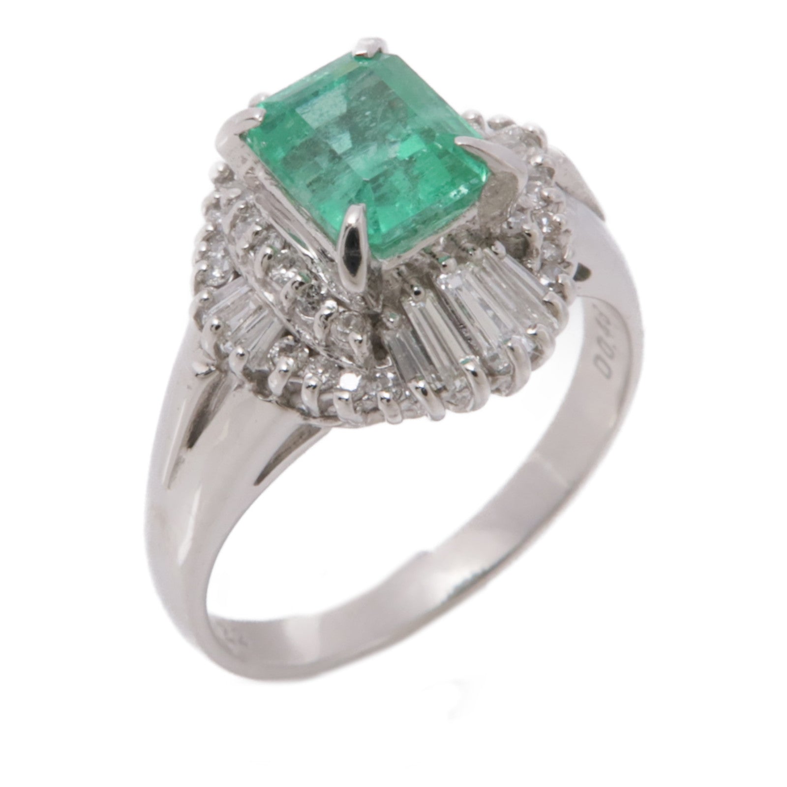 JEWELRY PT900鉑金Emerald/Diamond Ring綠寶石/鑽石戒指US#6.75
