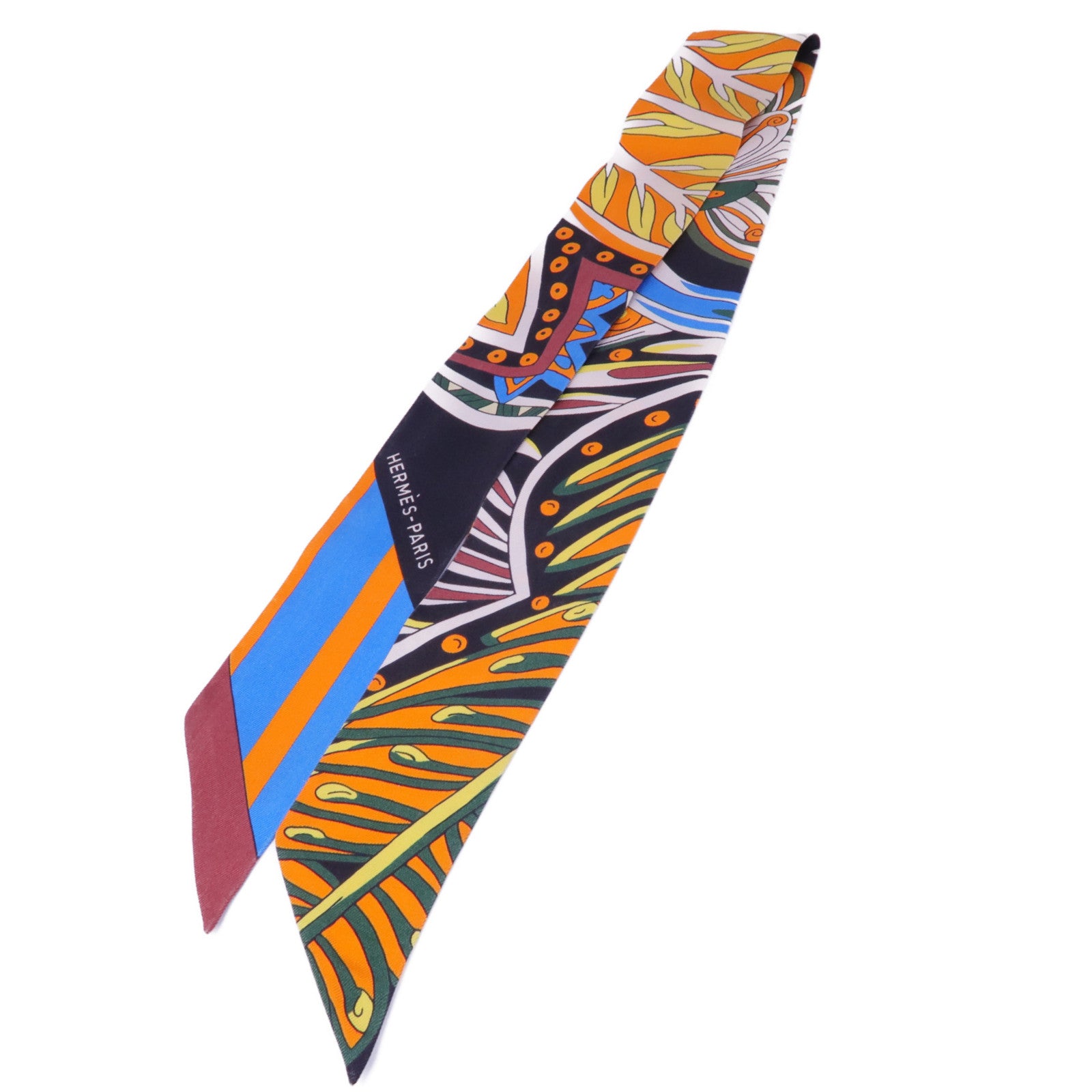 HERMES Twilly Scarf Scarves Silk Orange Multicolor