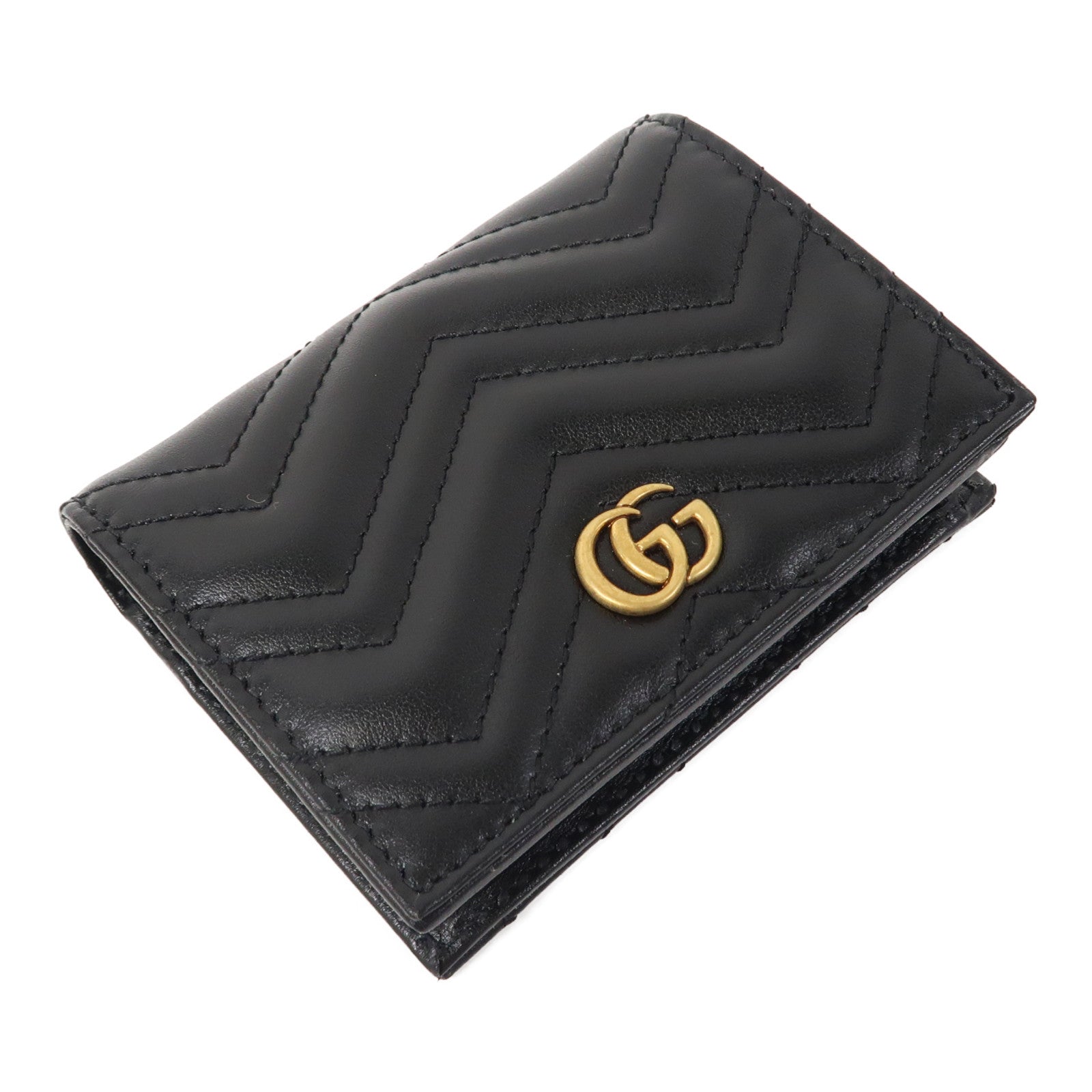 GUCCI 斜紋牛皮皮革Wallet金扣錢包黑色