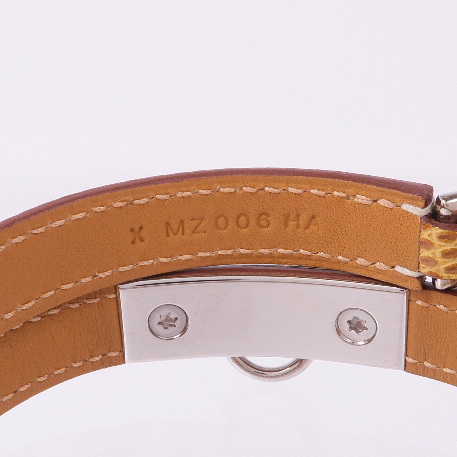 HERMES Lizard皮革Rivale Double Tour銀扣手帶