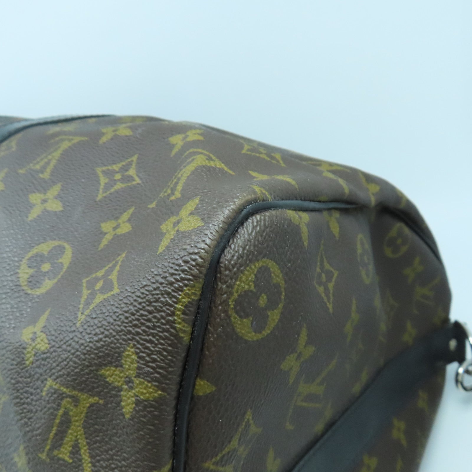 LOUIS VUITTON Monogram Macassar Keepall 45銀扣手挽肩背兩用袋黑色/啡色