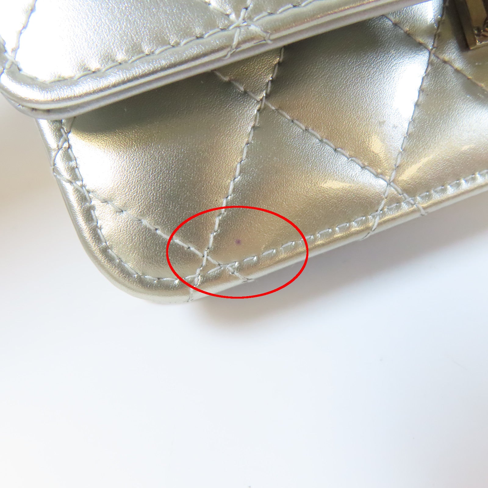 CHANEL 【清倉大減價】菱格漆皮皮革Wallet On Chain銀扣鏈帶肩背袋銀色