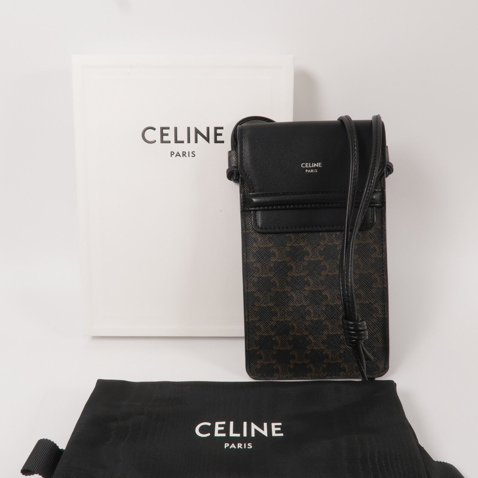 CELINE 牛皮皮革/塗層帆布Triomphe Phone Pouch with Flap肩背袋