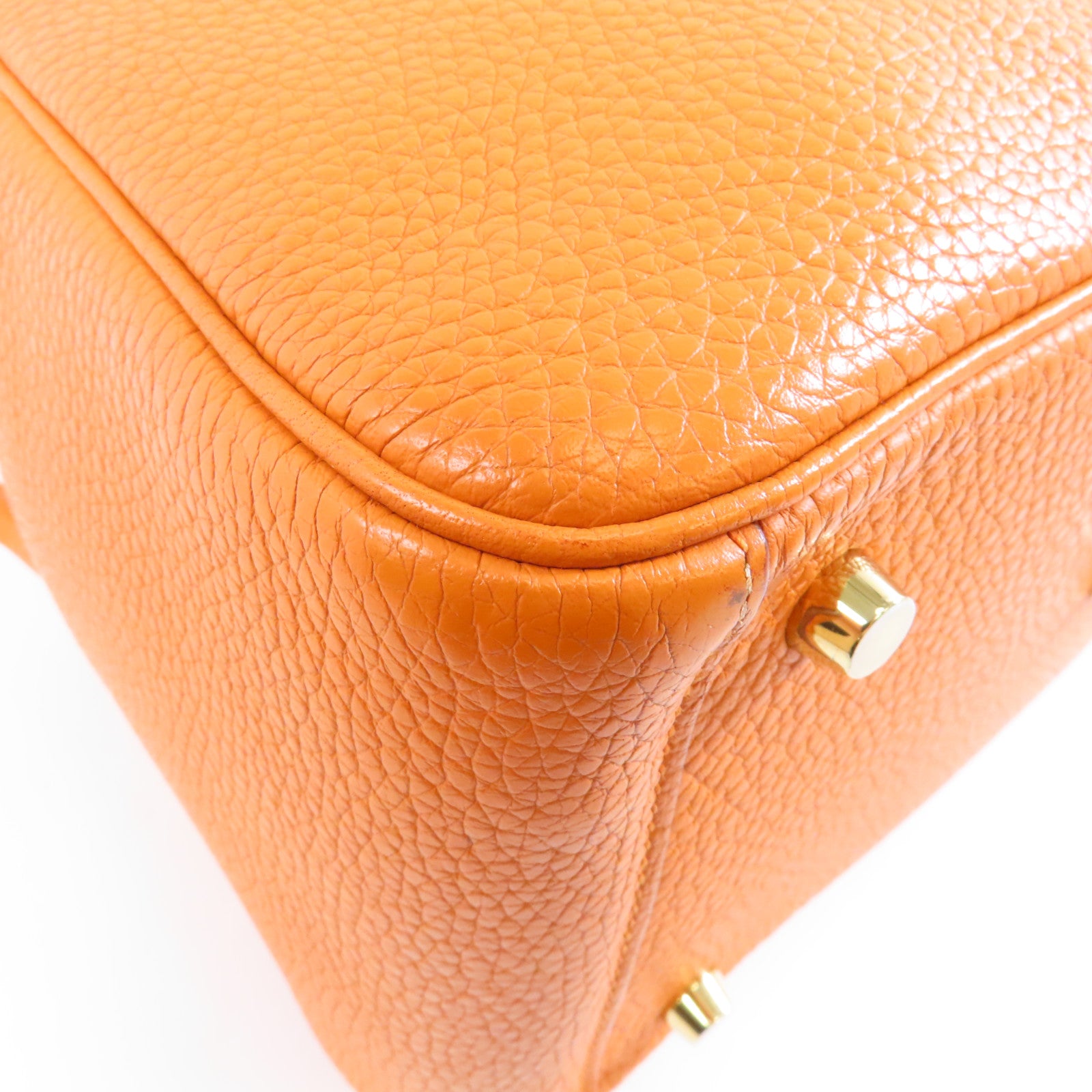 HERMES 【激減優惠】Clemence皮革Lindy 26金扣手挽肩背兩用袋Orange/橙色