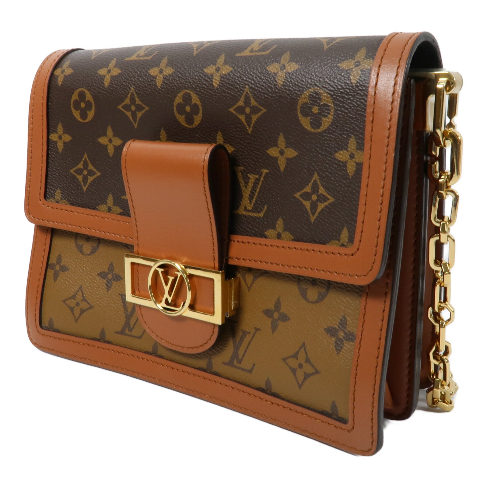 LOUIS VUITTON Monogram Reverse Dauphine MM鏈帶手挽肩背兩用袋