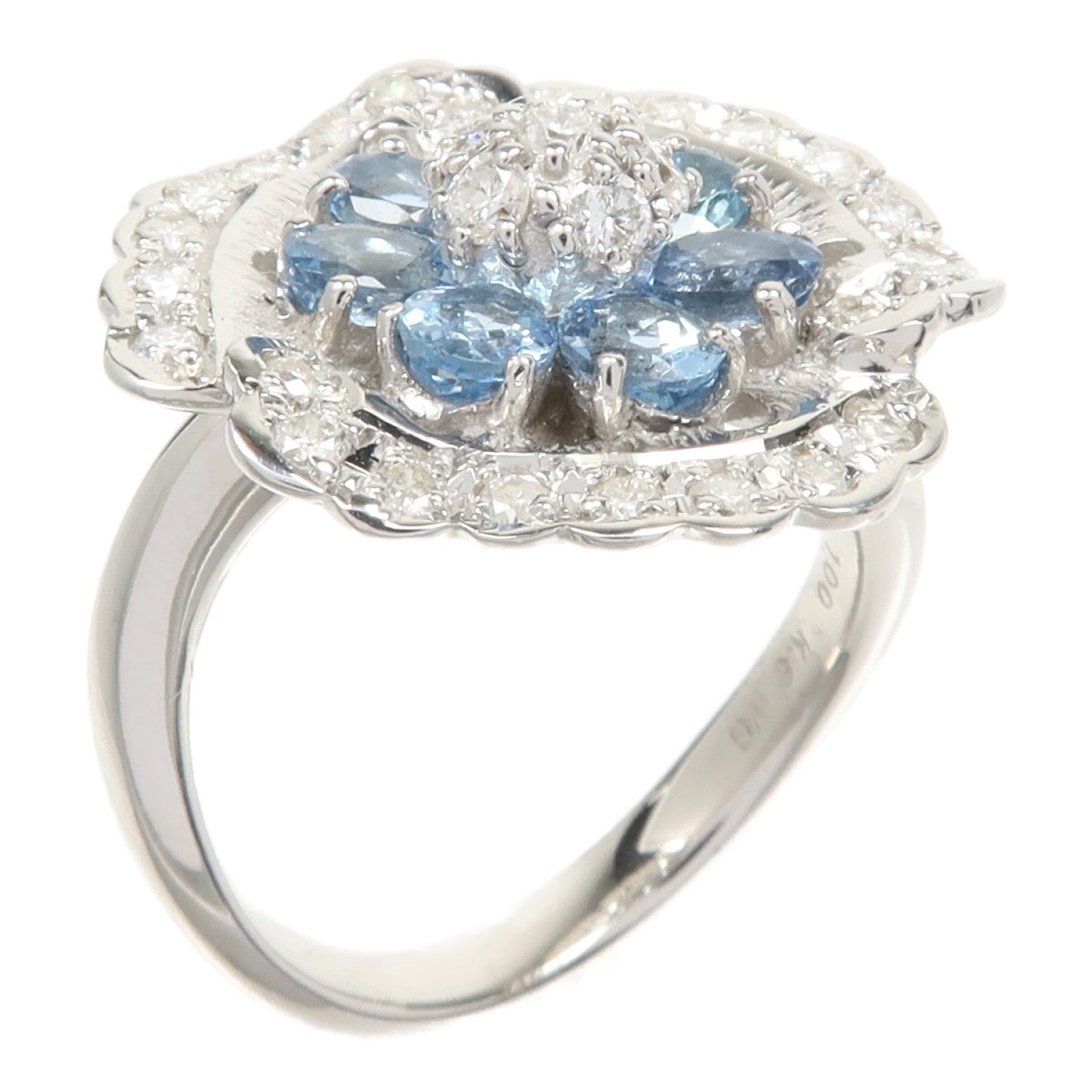 JEWELRY 18K白金Diamond Aquamarine Ring藍晶/鑽石戒指US#5.75