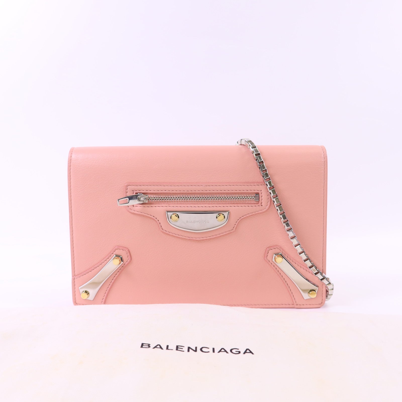BALENCIAGA 牛皮皮革Shoulder Bag銀扣鏈帶肩背袋