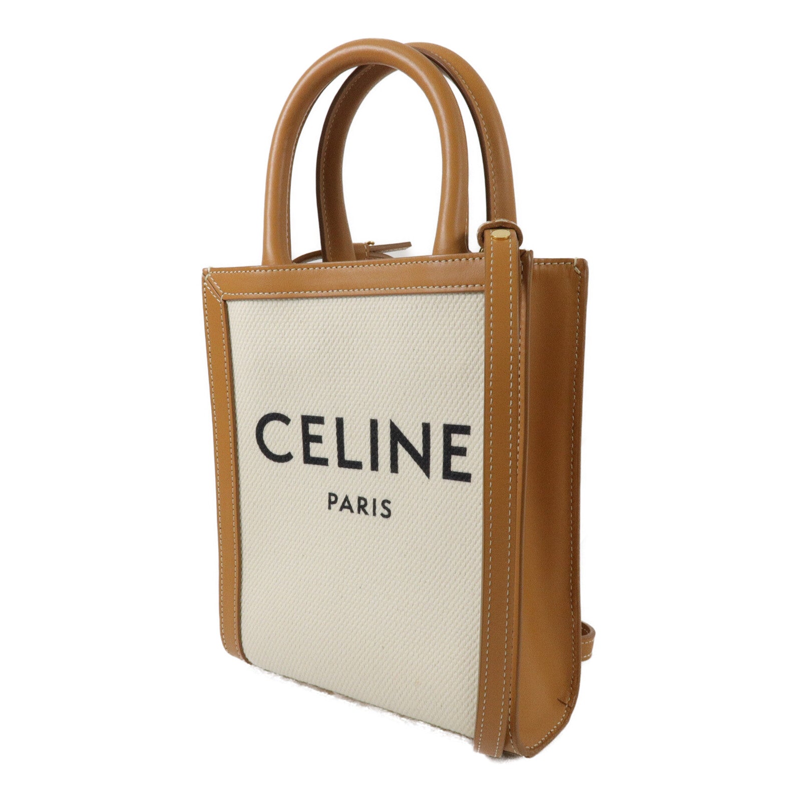CELINE 帆布/牛皮皮革Mini Cabas Vertical手挽肩背兩用袋