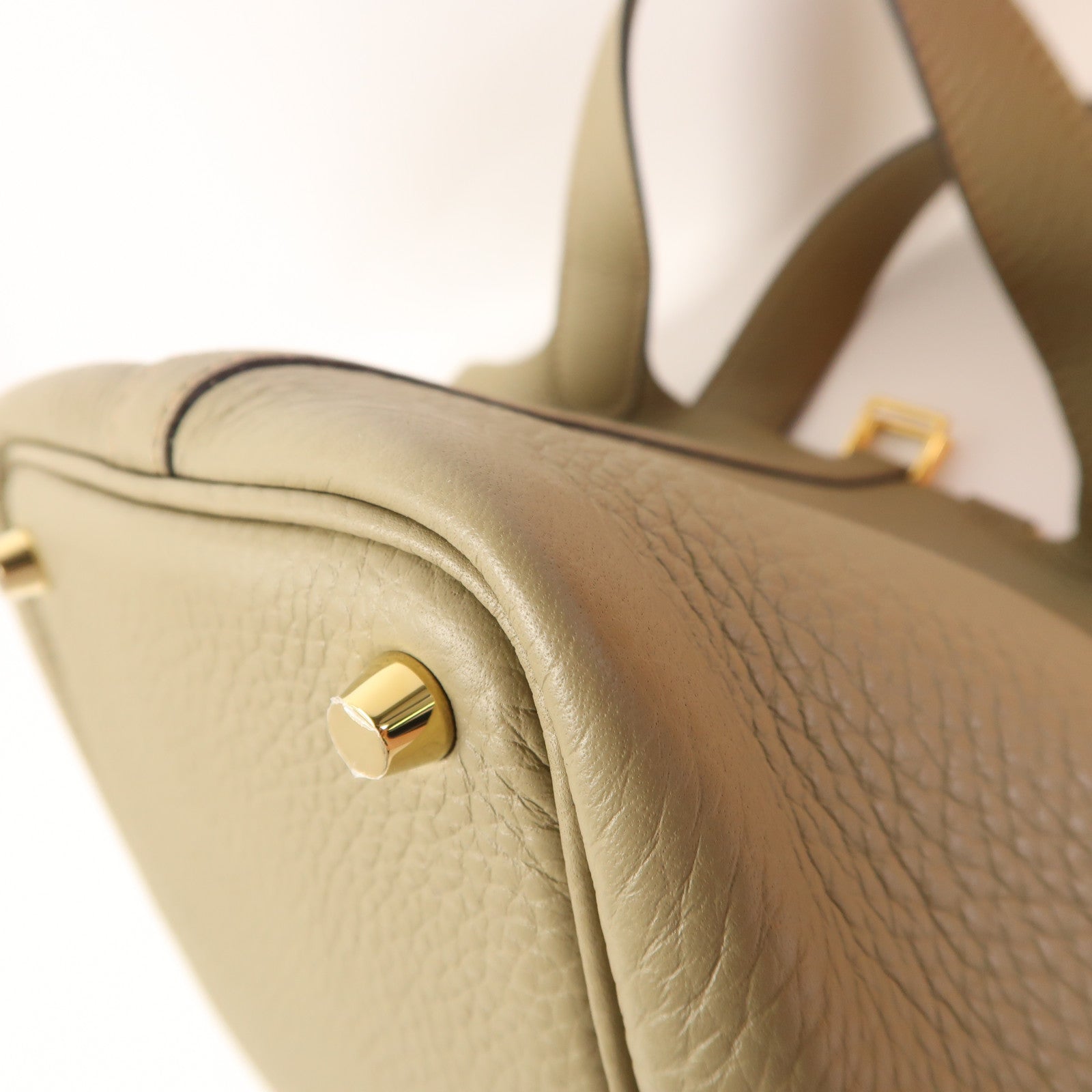 HERMES Clemence皮革Picotin PM金扣手挽袋Beige Marfa