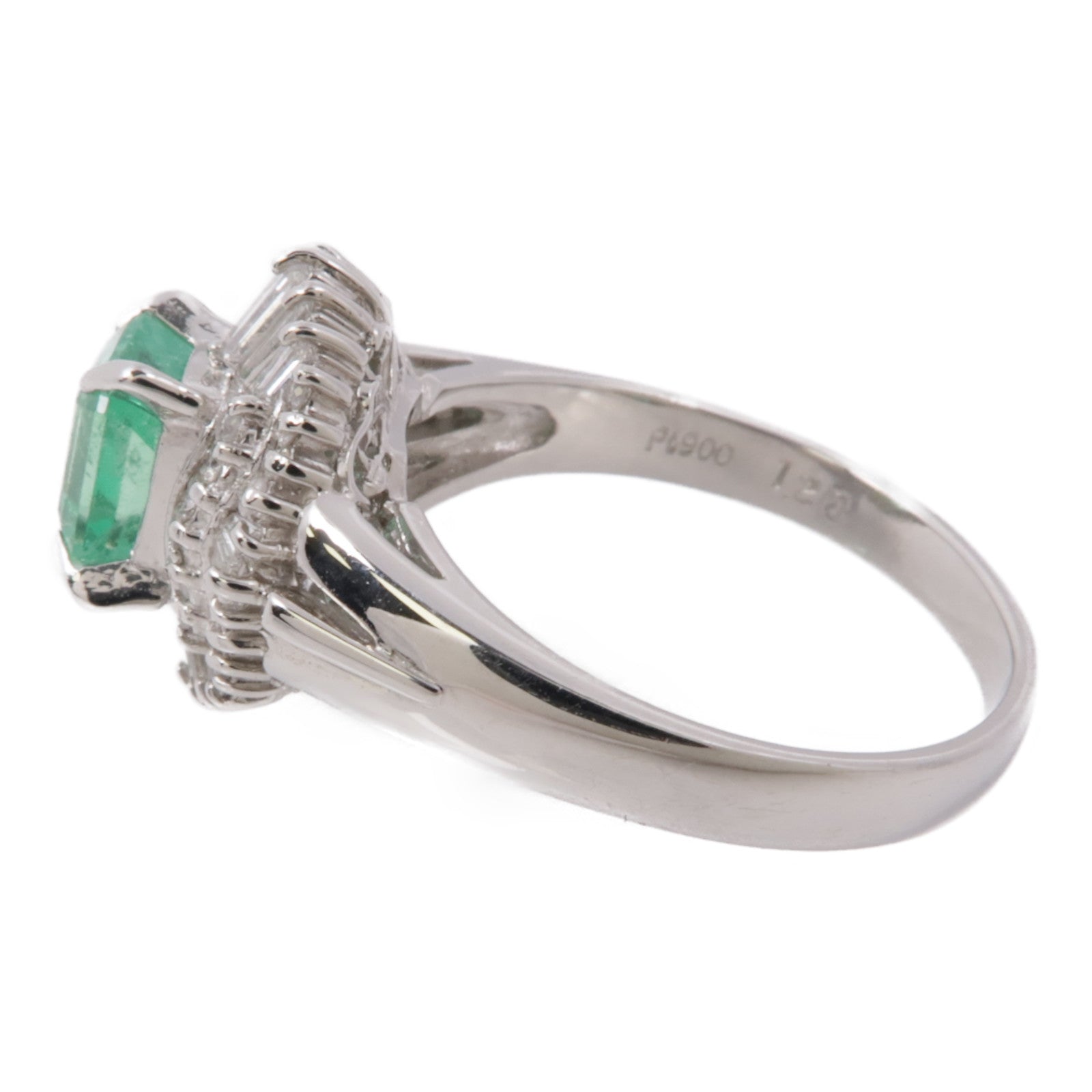 JEWELRY 【激減優惠】PT900鉑金Emerald/Diamond Ring綠寶石/鑽石戒指US#6.75