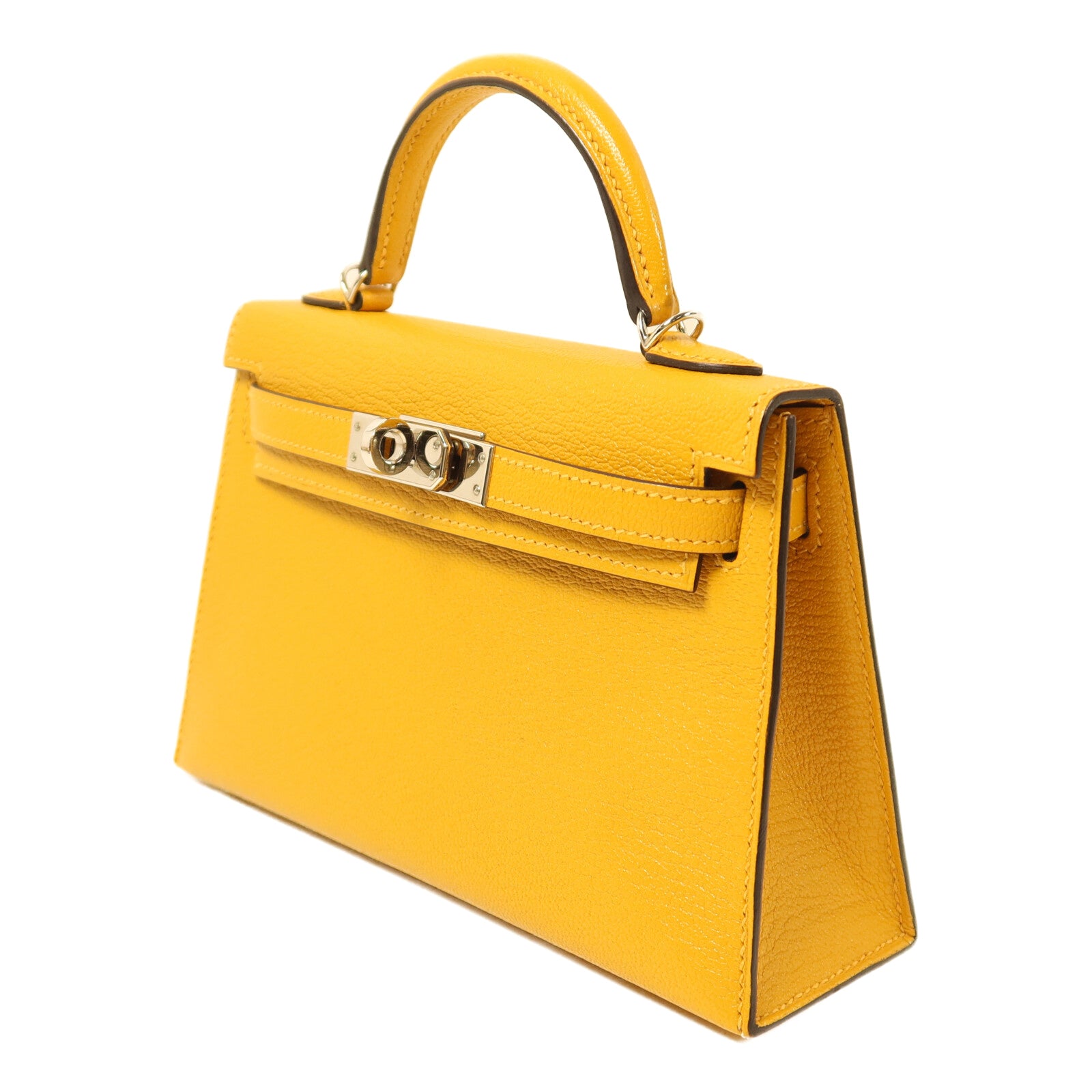 HERMES Chevre皮革Mini Kelly銀扣手挽袋