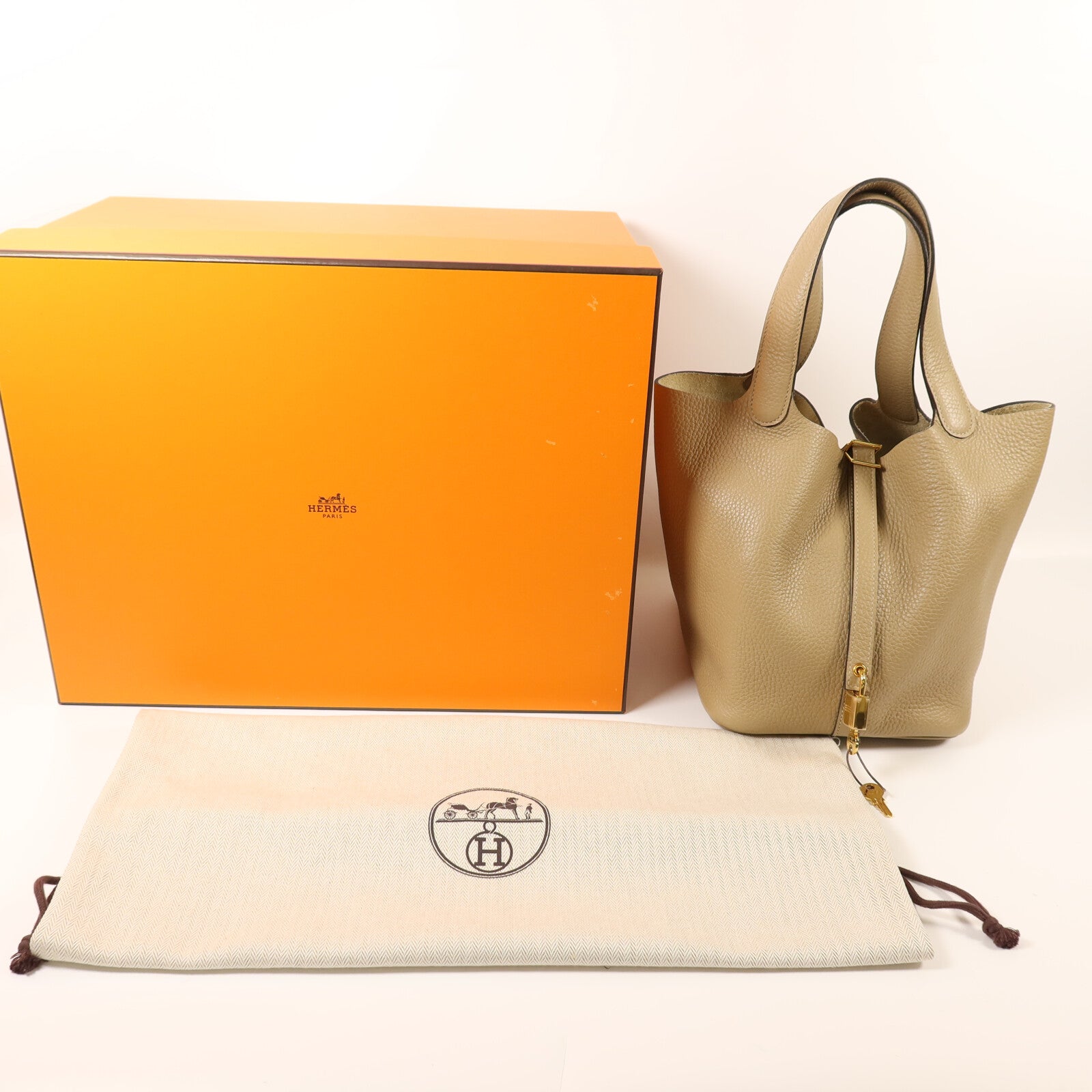 HERMES Clemence皮革Picotin MM金扣手挽袋Trench