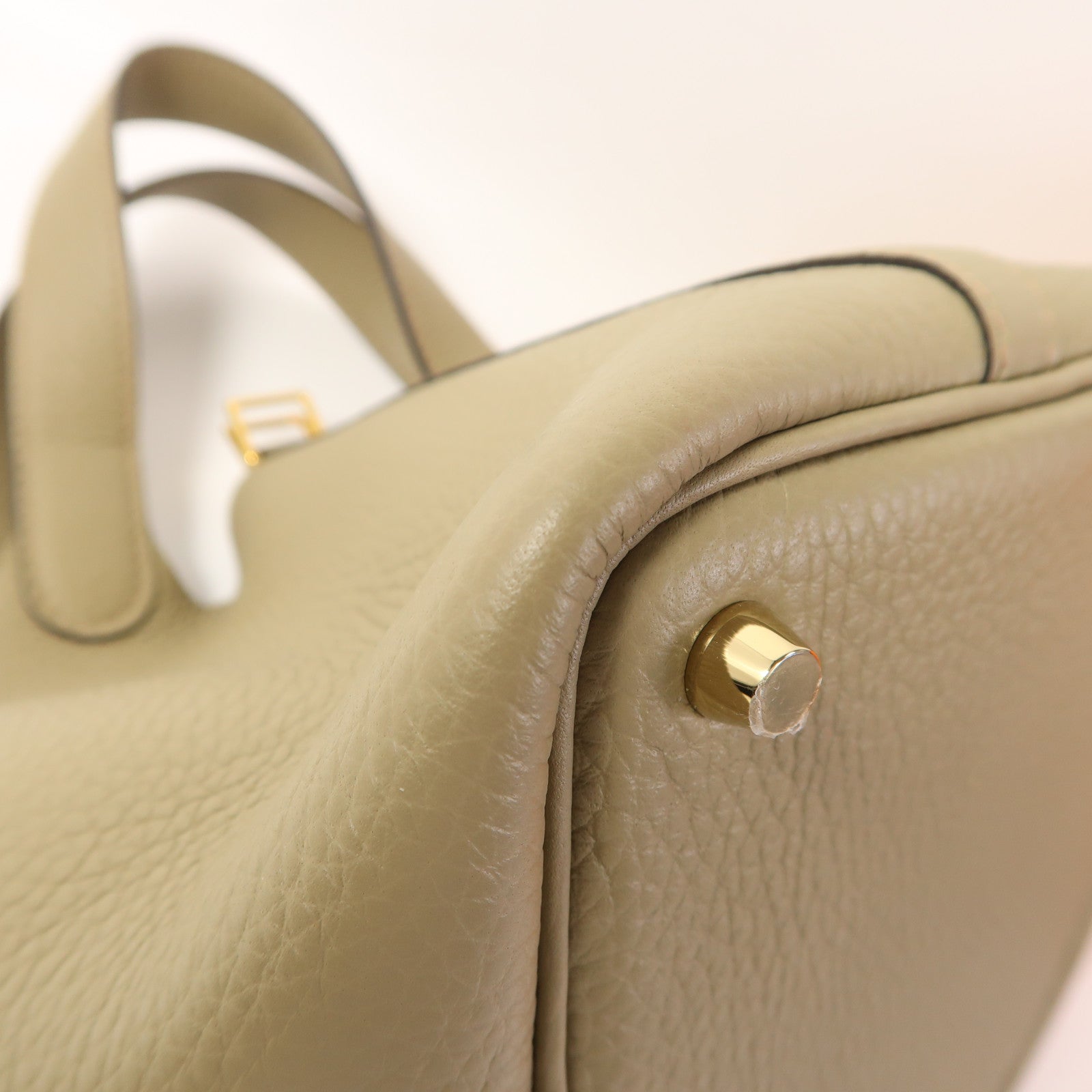 HERMES Clemence皮革Picotin PM金扣手挽袋Beige Marfa