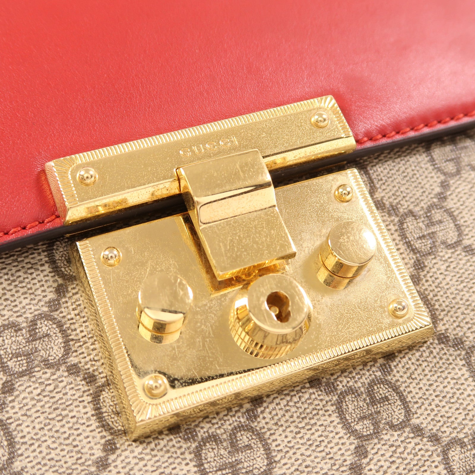 GUCCI 塗層帆布/皮革GG Supreme 2 Way Shoulder Bag金扣手挽肩背兩用袋