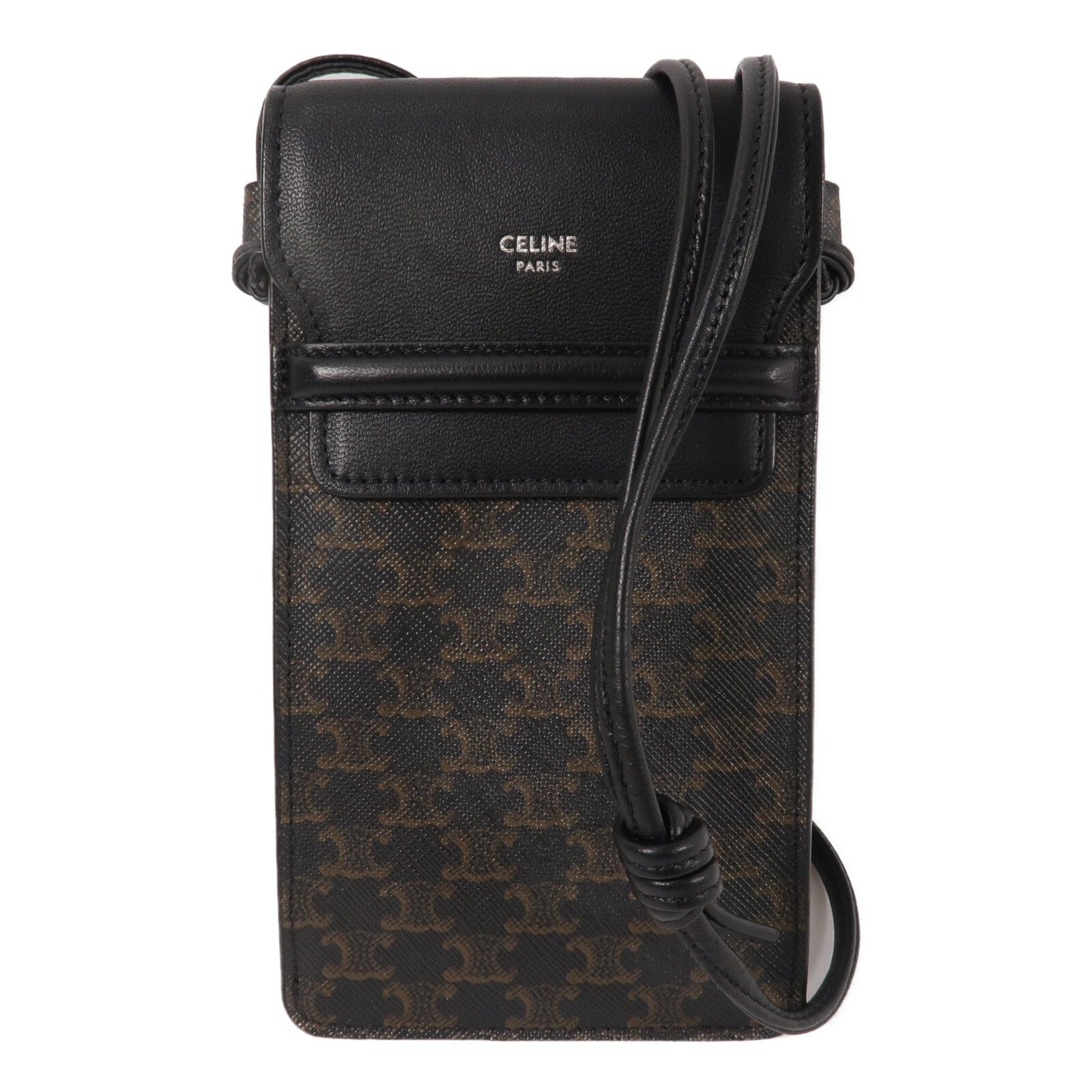 CELINE 牛皮皮革/塗層帆布Triomphe Phone Pouch with Flap肩背袋