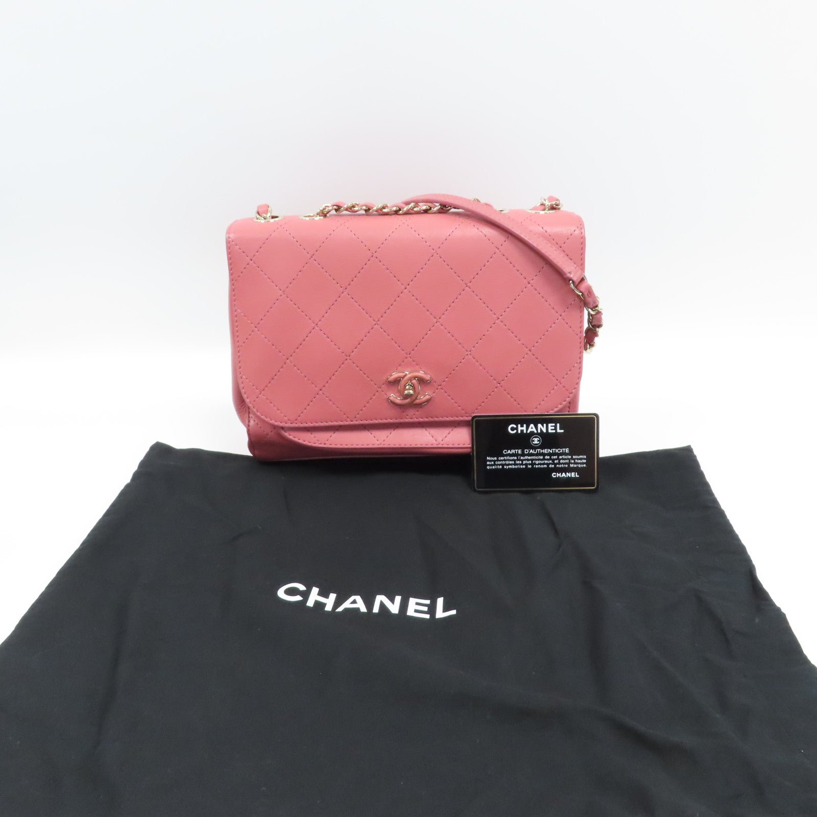 CHANEL 【激減優惠】菱格牛皮皮革Chain Shoulder金扣鏈帶肩背袋粉紅色