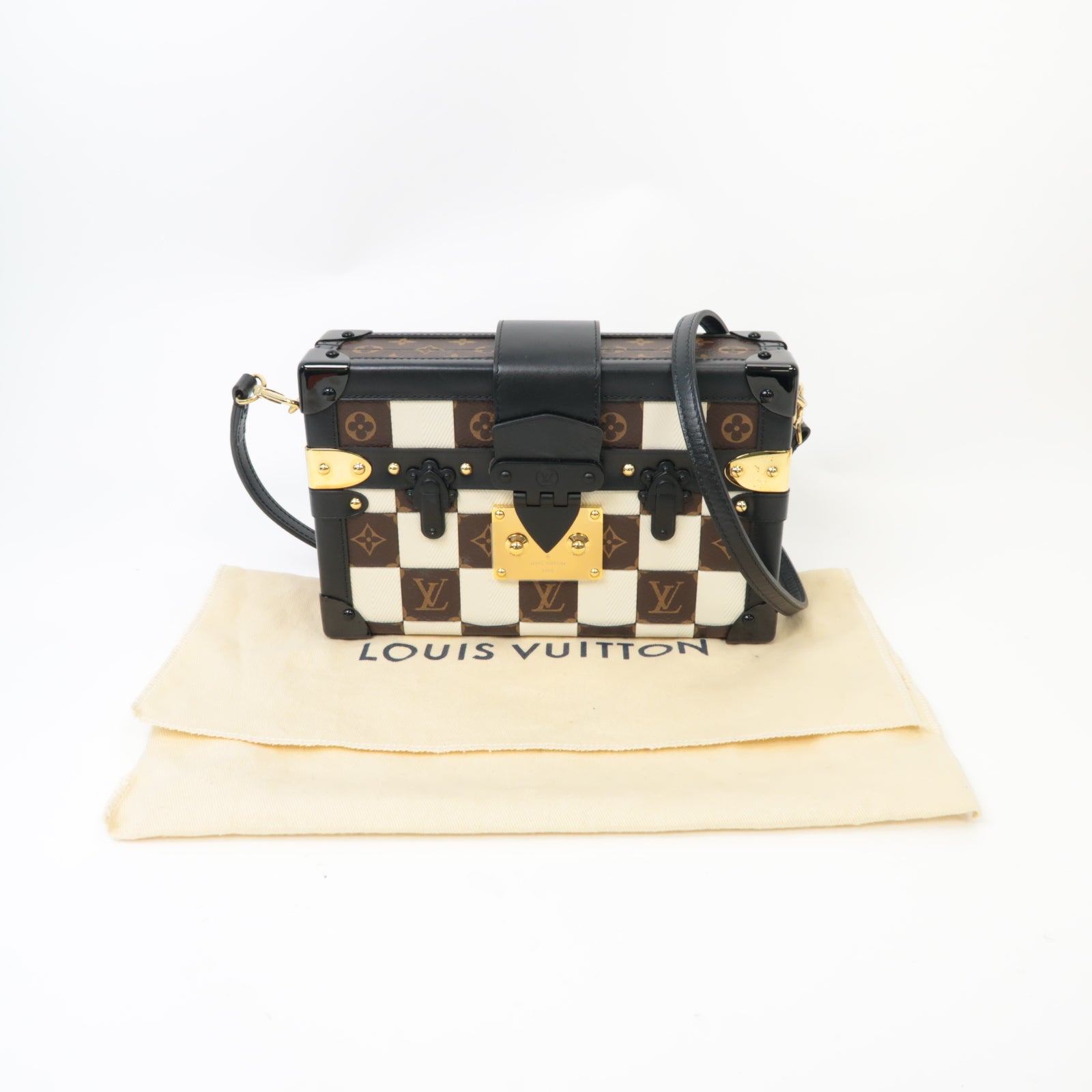 LOUIS VUITTON 【激減優惠】Monogram Damier Tressage Petite Malle金扣肩背袋啡色/黑色/白色
