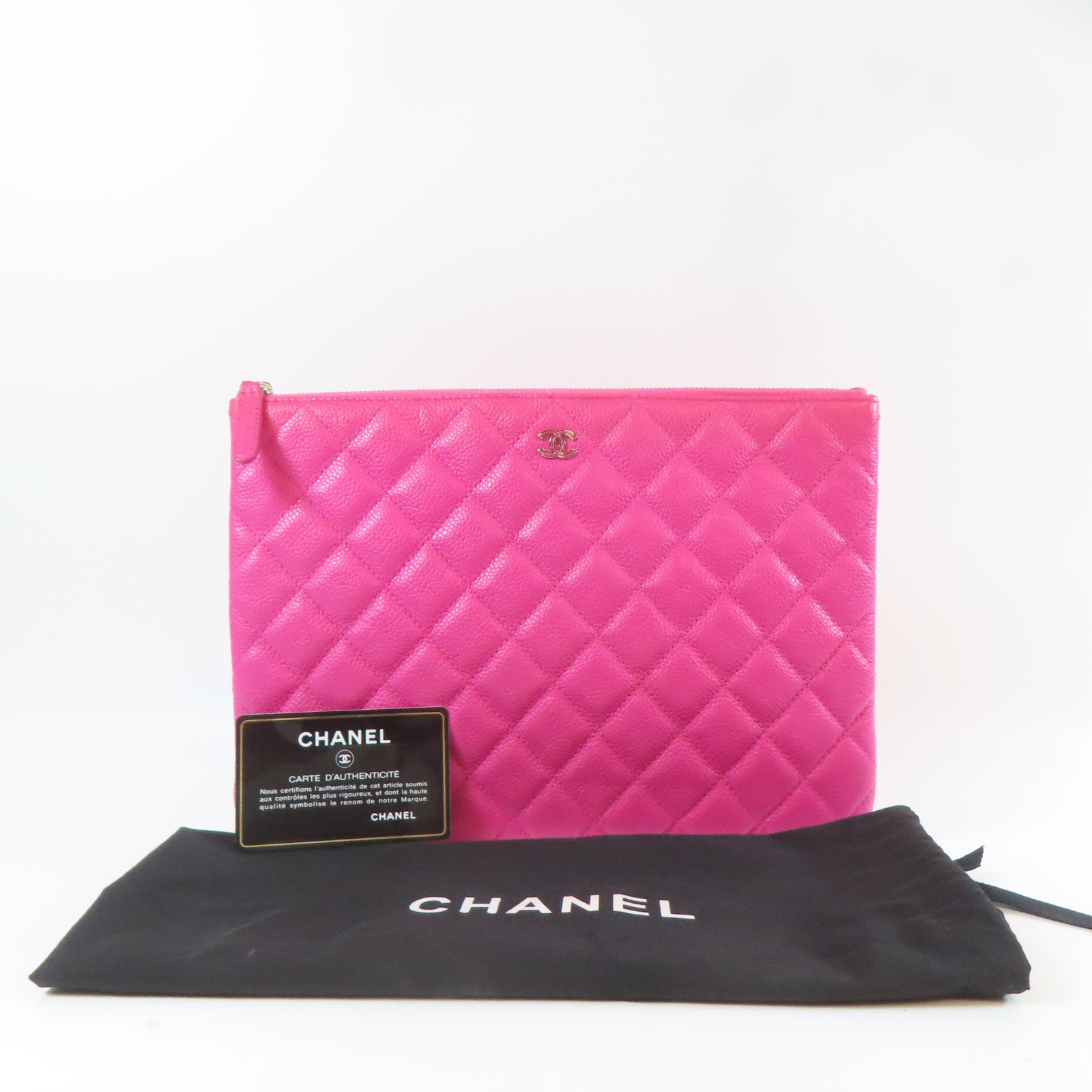 CHANEL 【激減優惠】菱格牛皮皮革Clutch銀扣手拿包粉紅色