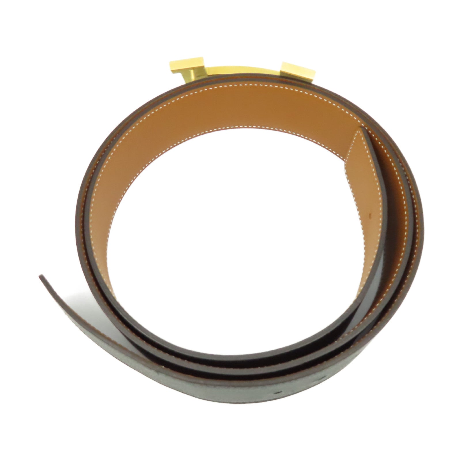 HERMES Epsom皮革Reversible Leather Strap Belt金扣皮帶黑色/棕色