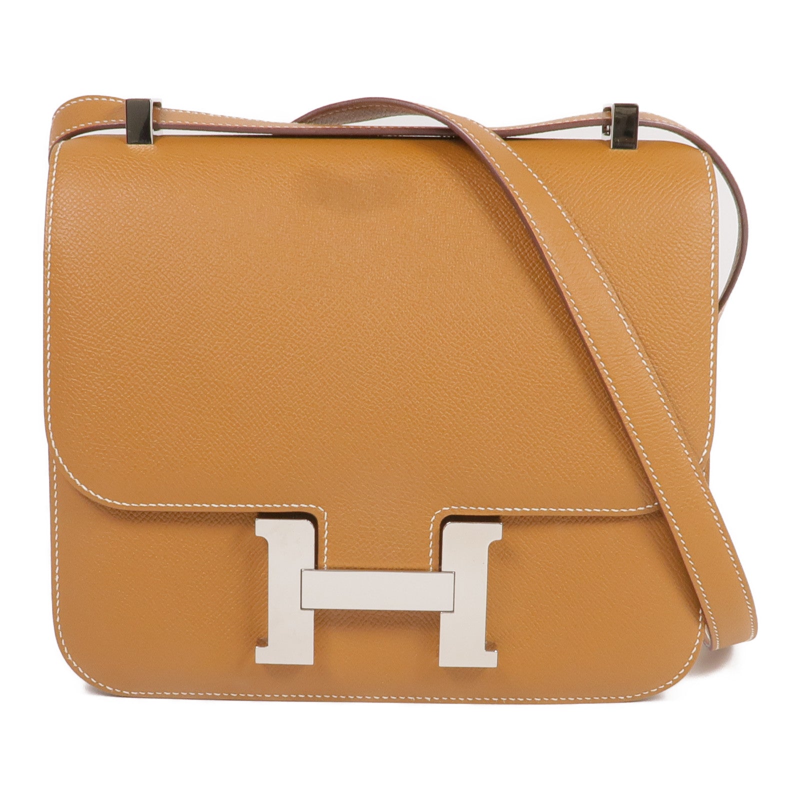HERMES Epsom皮革Constance 24銀扣肩背袋Gold