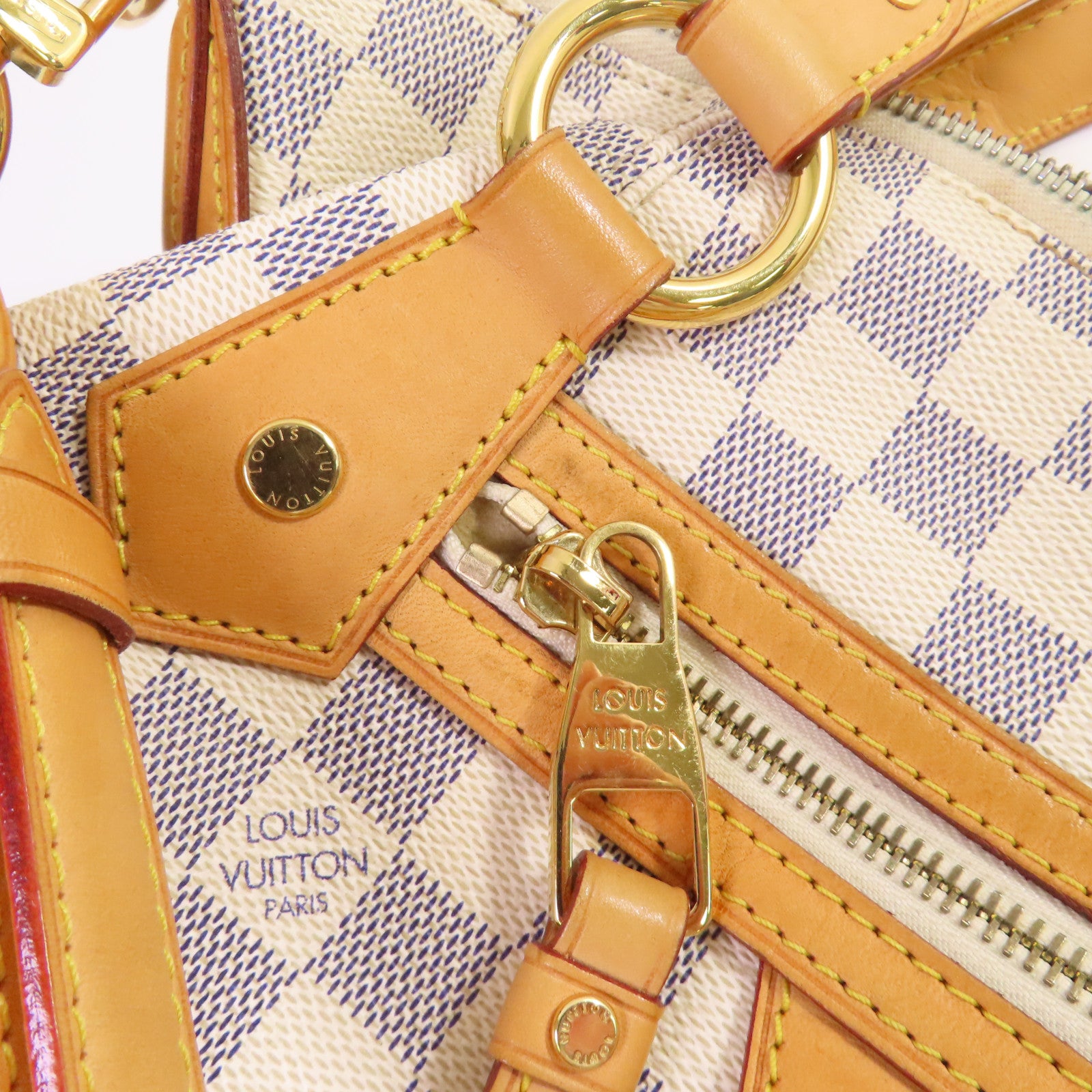 LOUIS VUITTON Damier Azur Evora MM金扣肩背袋米白色