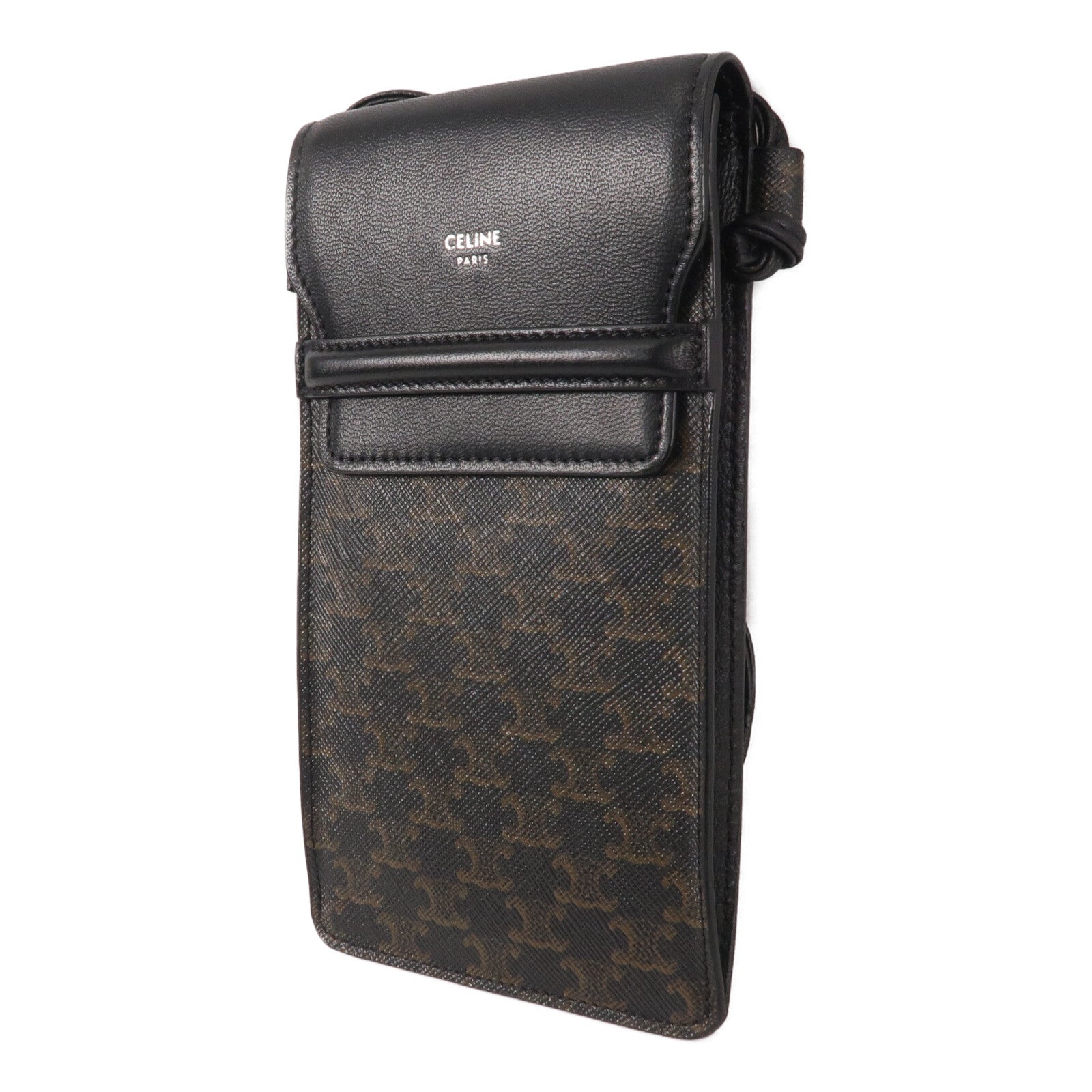 CELINE 牛皮皮革/塗層帆布Triomphe Phone Pouch with Flap肩背袋
