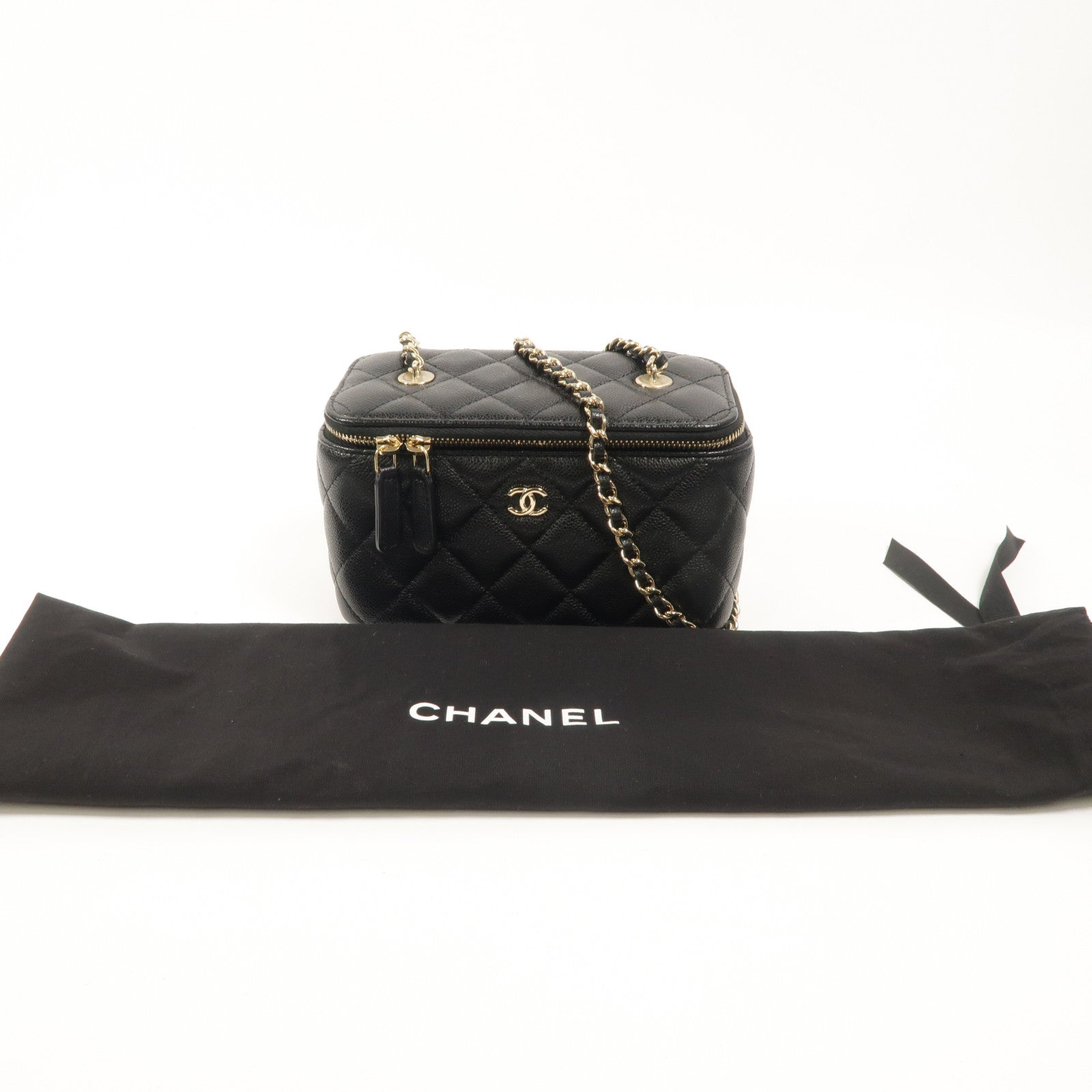 CHANEL 牛皮皮革Vanity Case鏈帶肩背袋