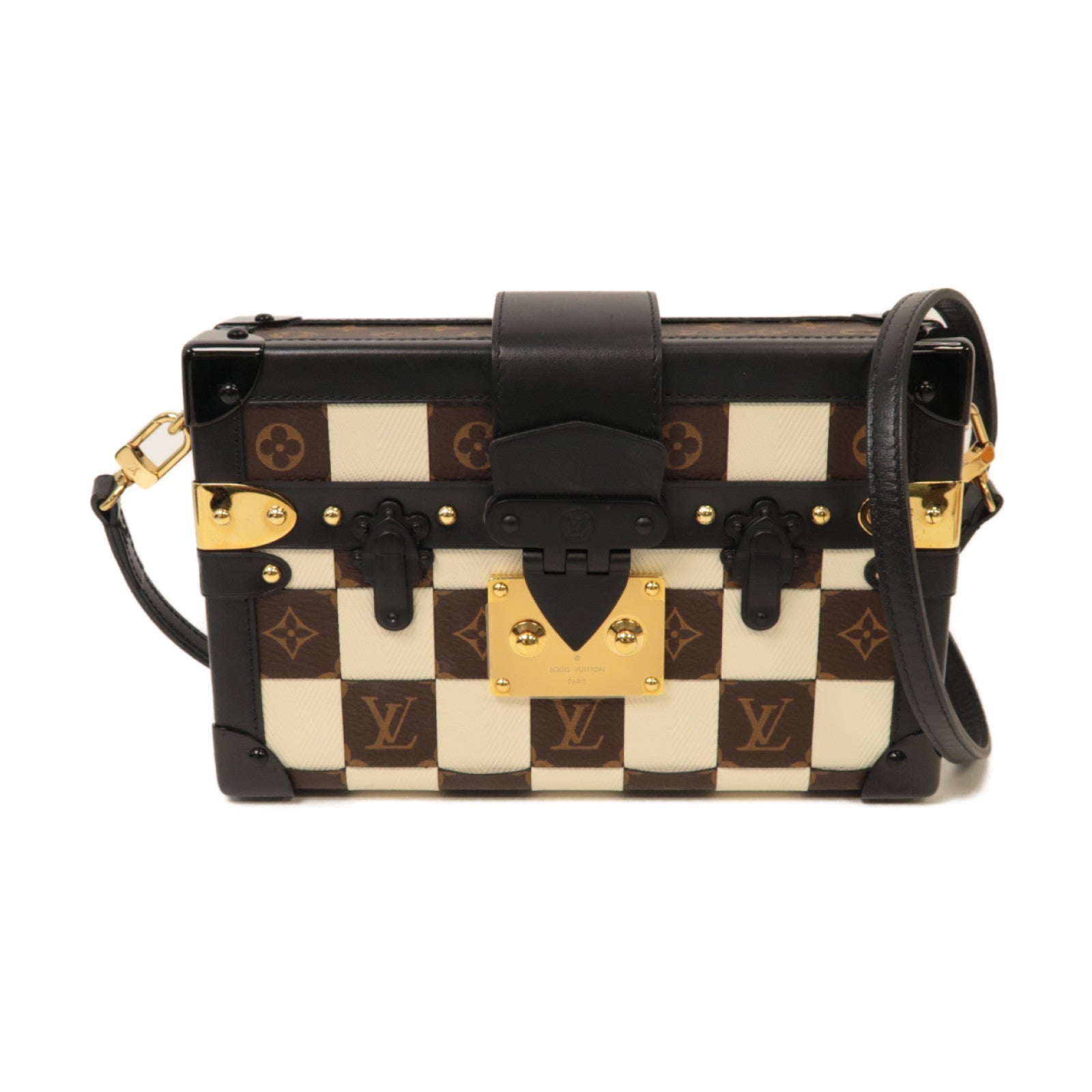 LOUIS VUITTON 【激減優惠】Monogram Damier Tressage Petite Malle金扣肩背袋啡色/黑色/白色