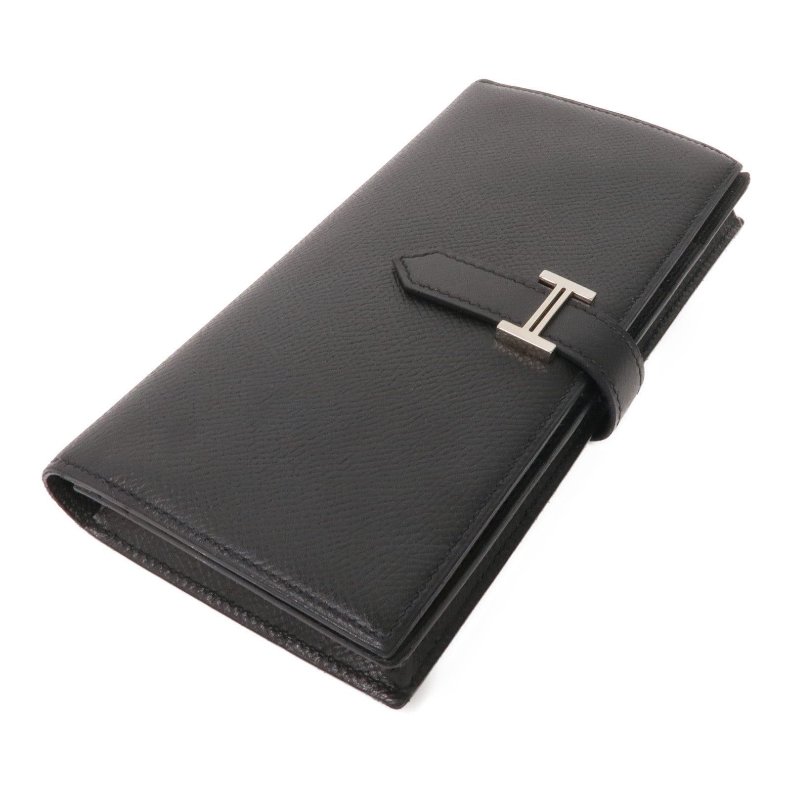 HERMES Epsom皮革Bearn Wallet銀扣長錢包Noir
