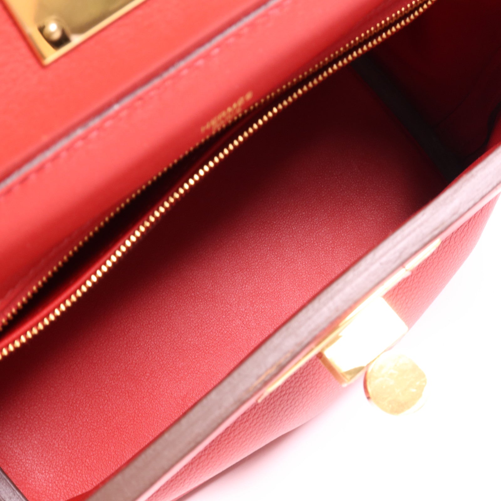 HERMES Evercolor皮革24/24 Mini金扣手挽肩背兩用袋Rouge Piment