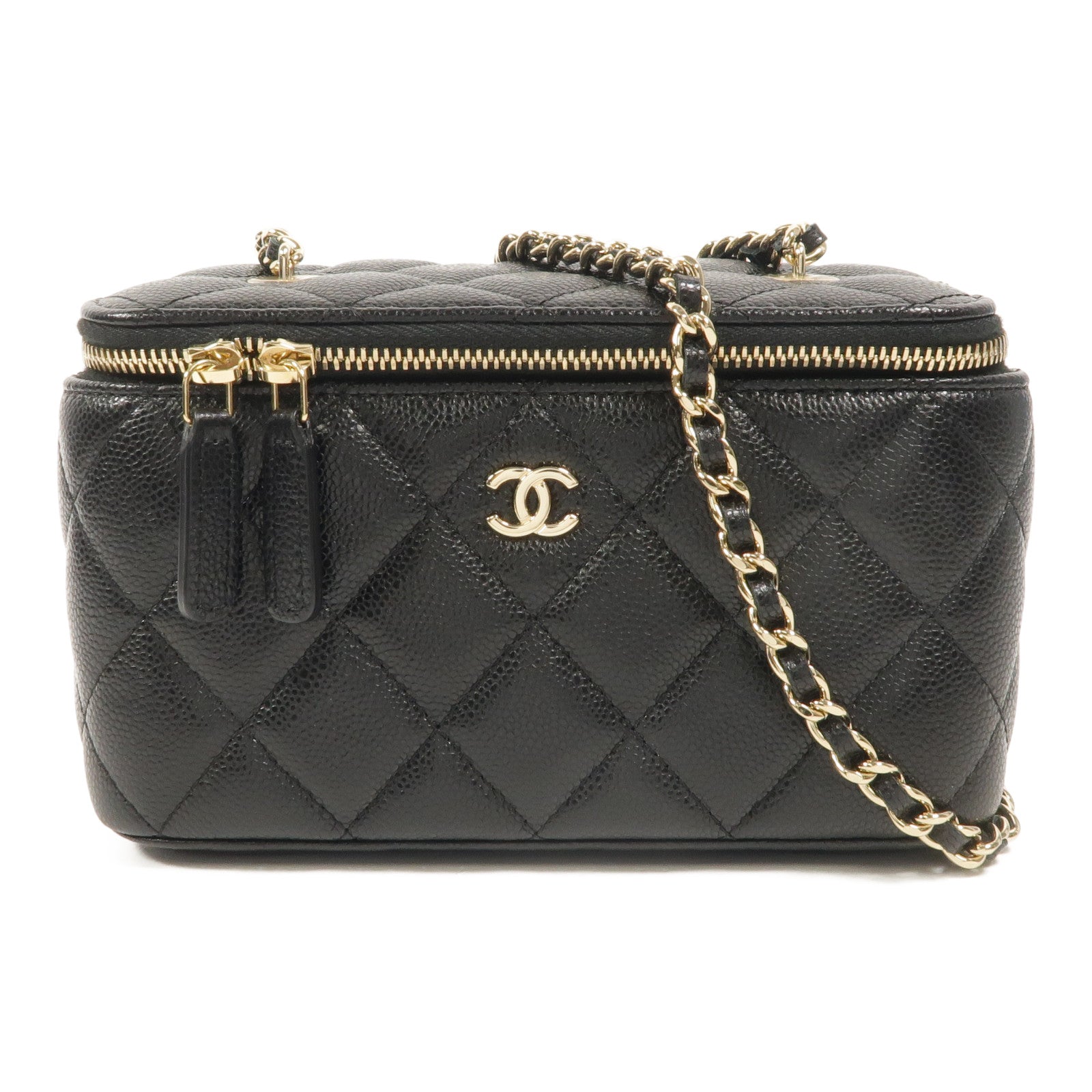 CHANEL 牛皮皮革Vanity Case鏈帶肩背袋