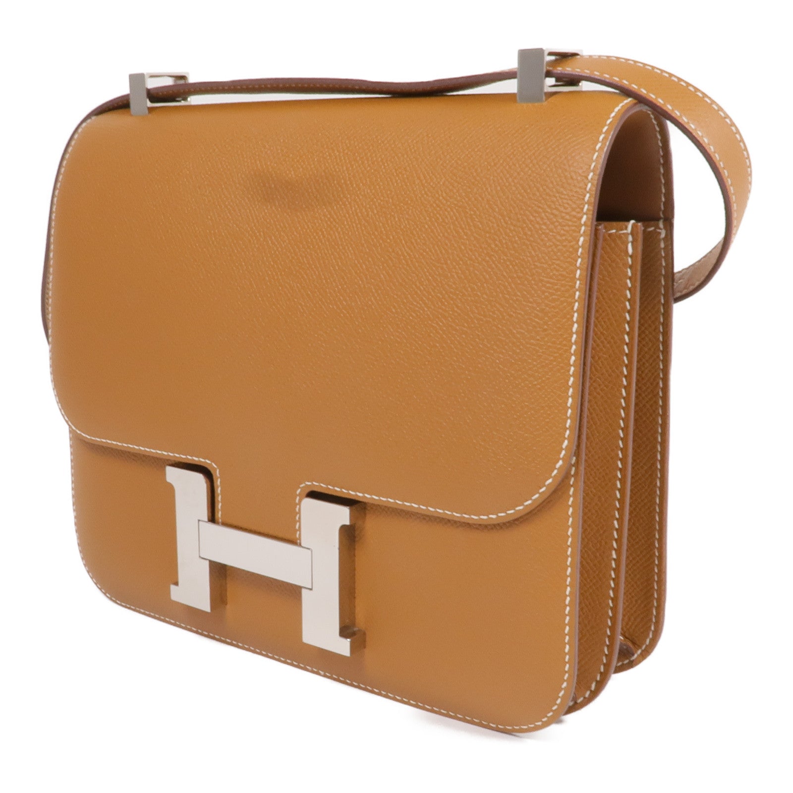 HERMES Epsom皮革Constance 24銀扣肩背袋Gold