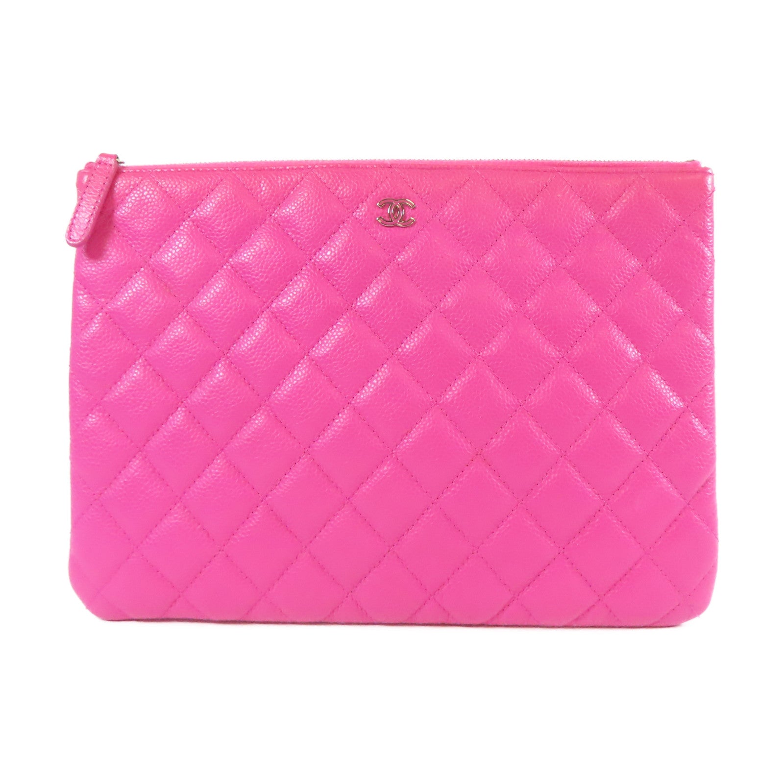 CHANEL 【激減優惠】菱格牛皮皮革Clutch銀扣手拿包粉紅色
