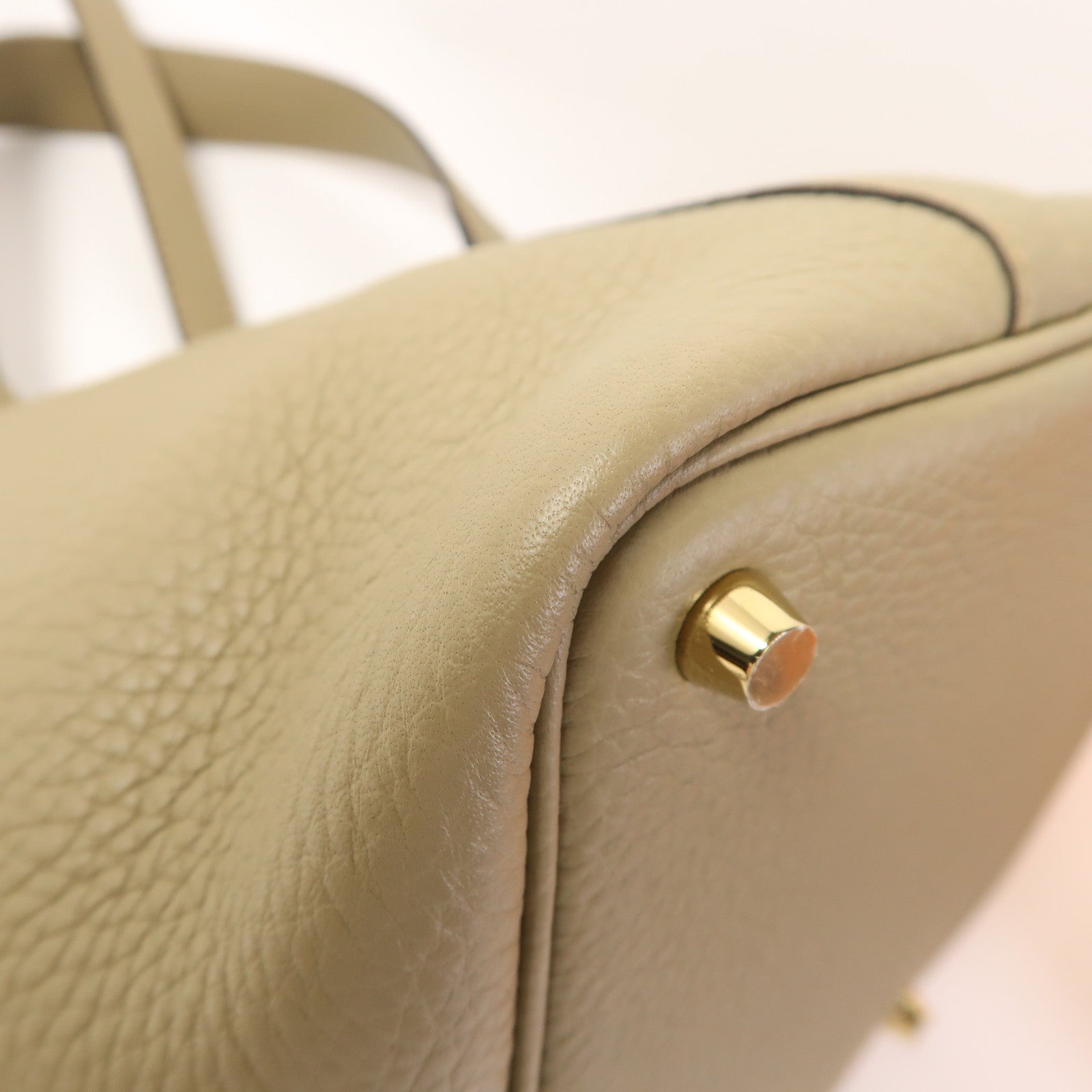 HERMES Clemence皮革Picotin PM金扣手挽袋Beige Marfa