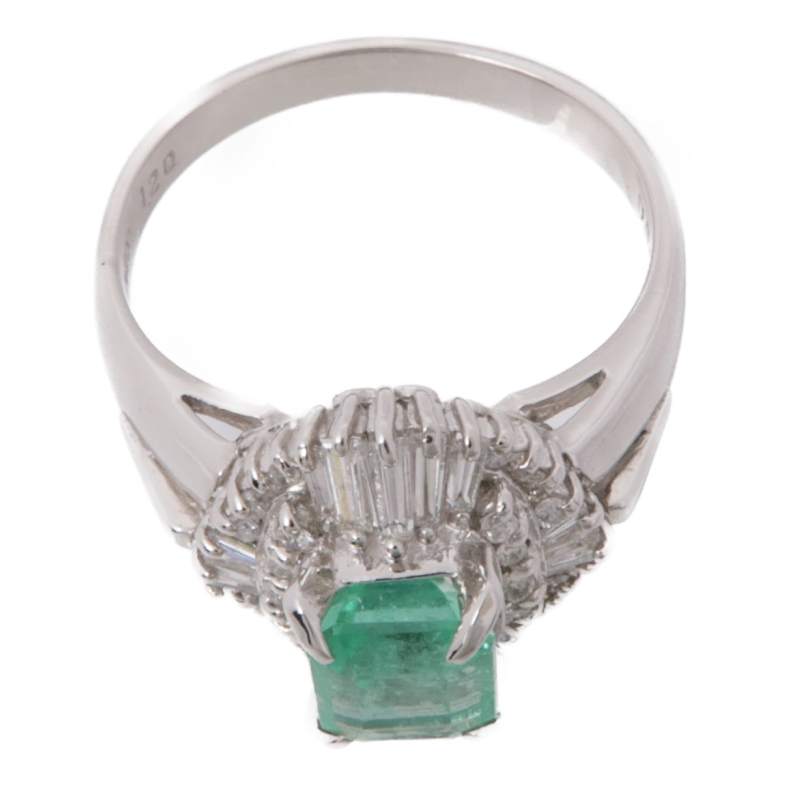 JEWELRY 【激減優惠】PT900鉑金Emerald/Diamond Ring綠寶石/鑽石戒指US#6.75