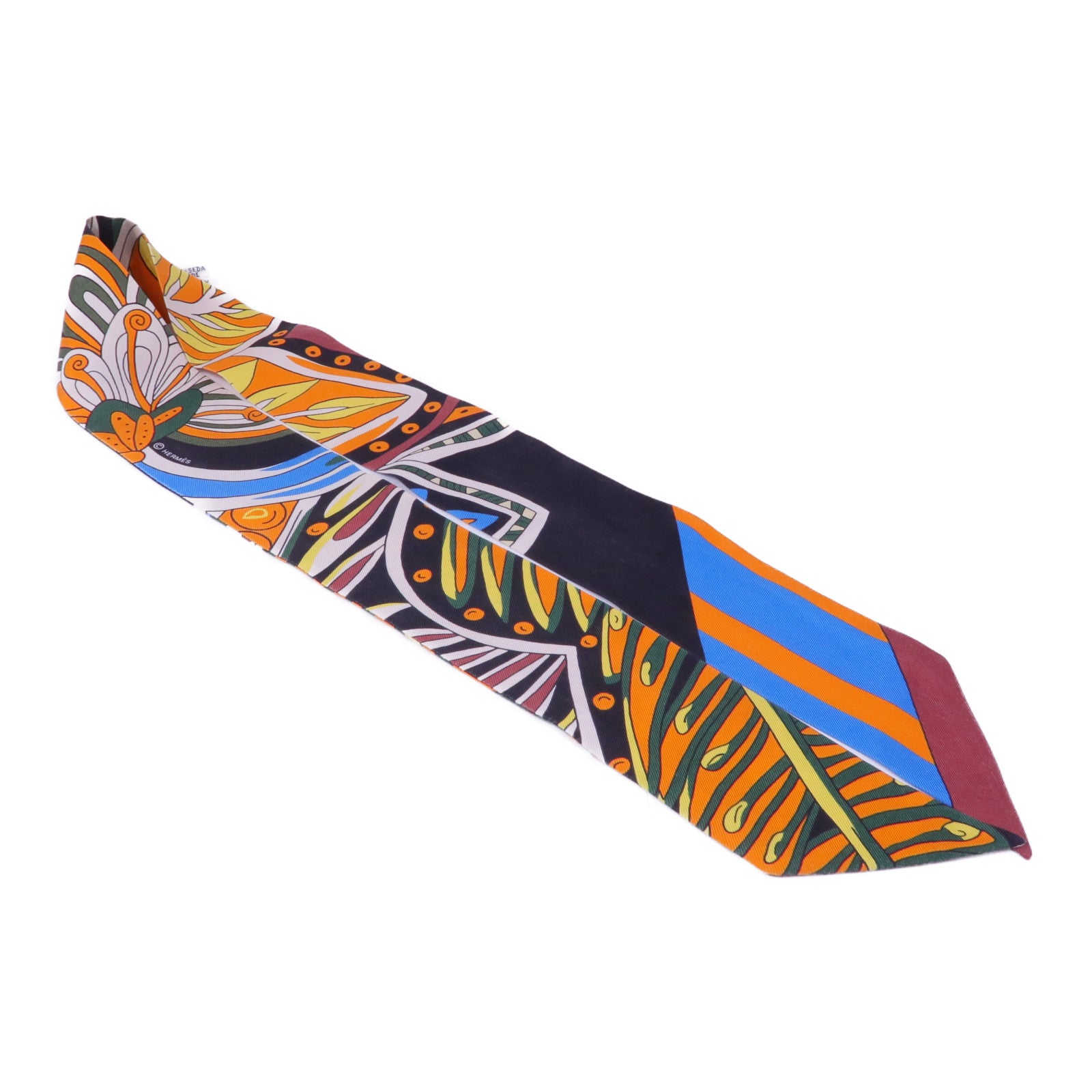 HERMES Twilly Scarf Scarves Silk Orange Multicolor