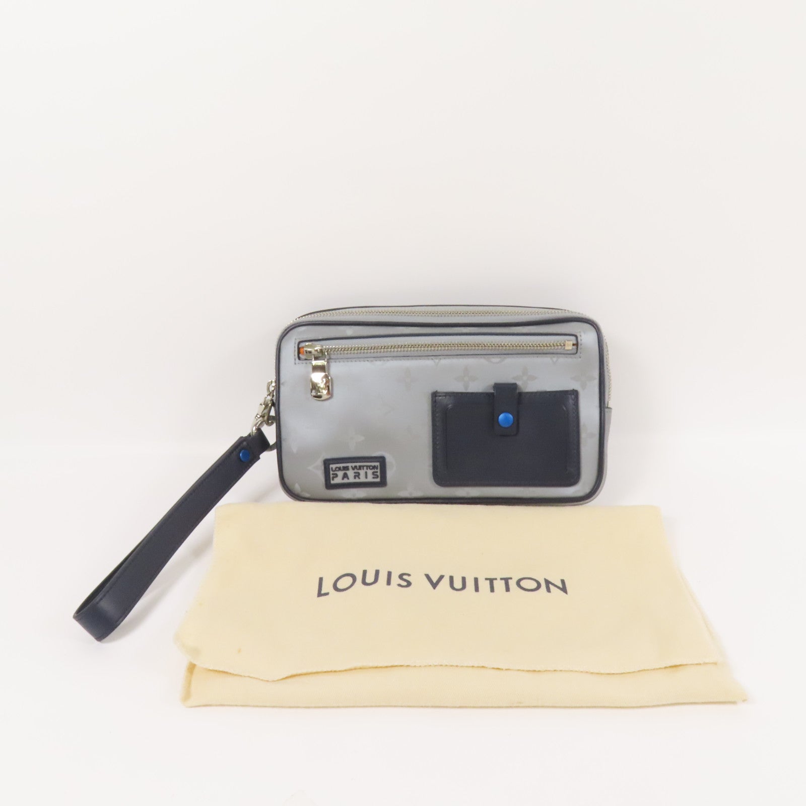 LOUIS VUITTON 塗層帆布Satellite Alpha銀扣手拿包