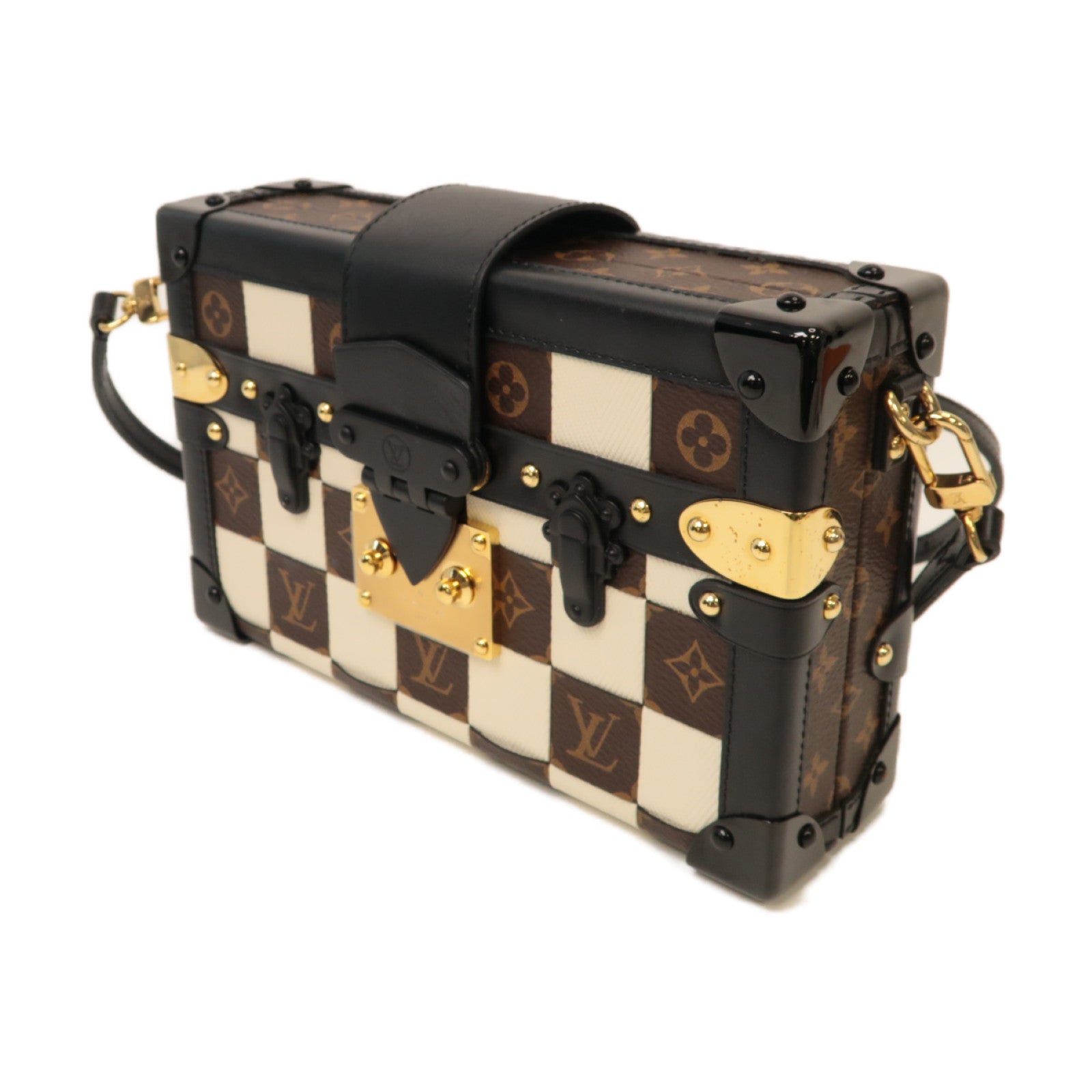 LOUIS VUITTON 【激減優惠】Monogram Damier Tressage Petite Malle金扣肩背袋啡色/黑色/白色