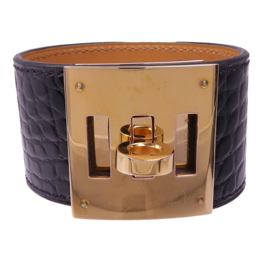 HERMES 【激減優惠】Alligator皮革Kelly Dog Bracelet金扣手帶Noir