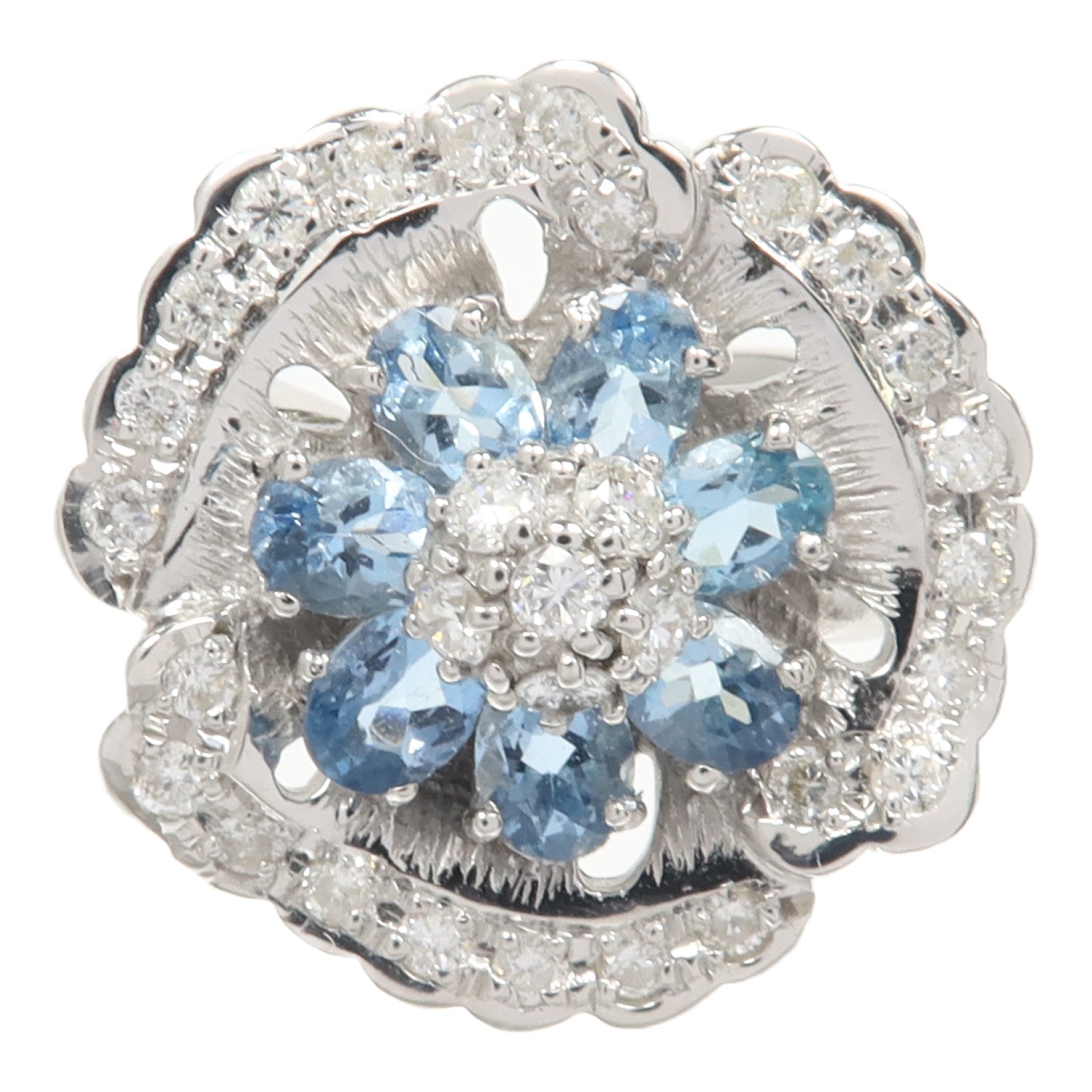 JEWELRY 18K白金Diamond Aquamarine Ring藍晶/鑽石戒指US#5.75