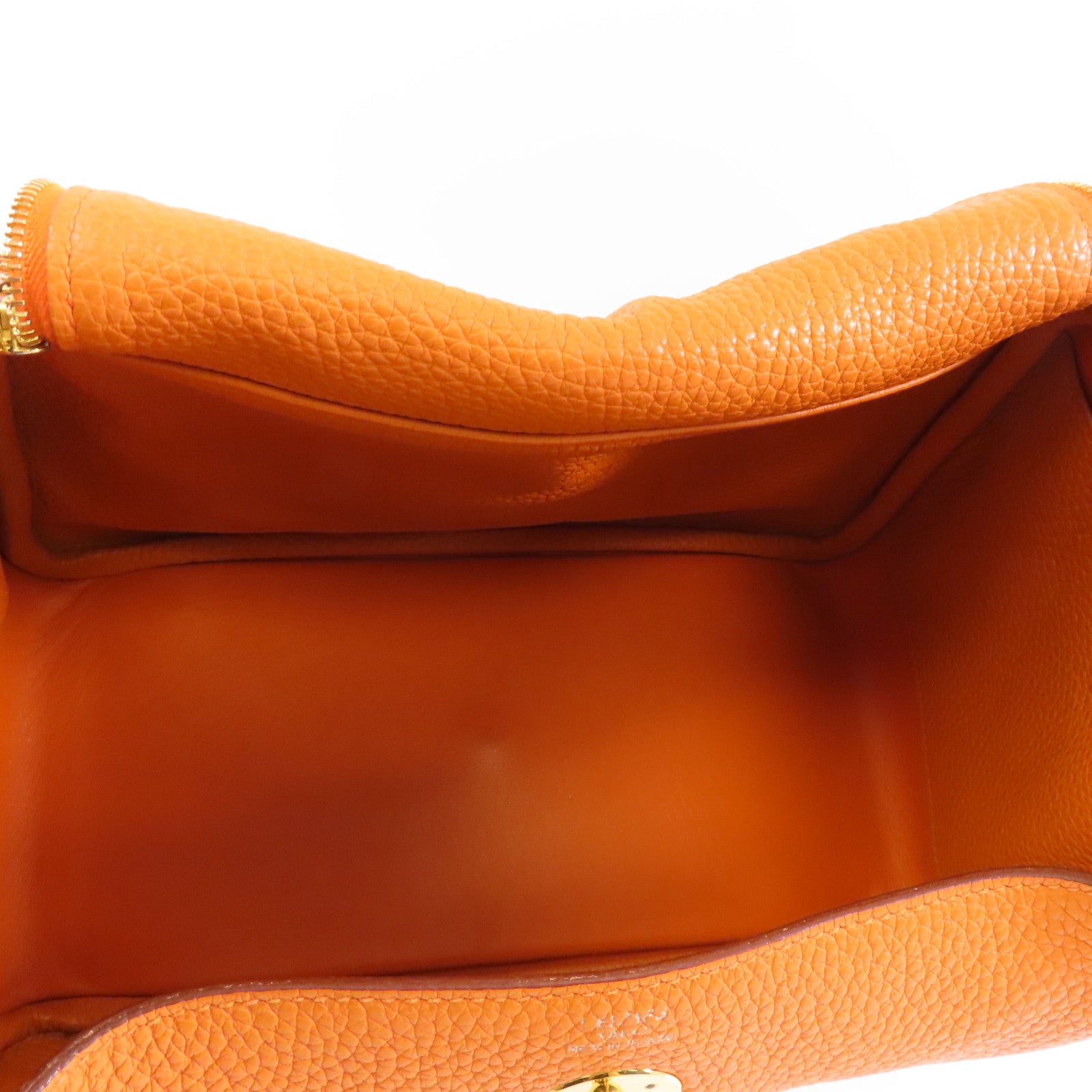 HERMES 【激減優惠】Clemence皮革Lindy 26金扣手挽肩背兩用袋Orange/橙色