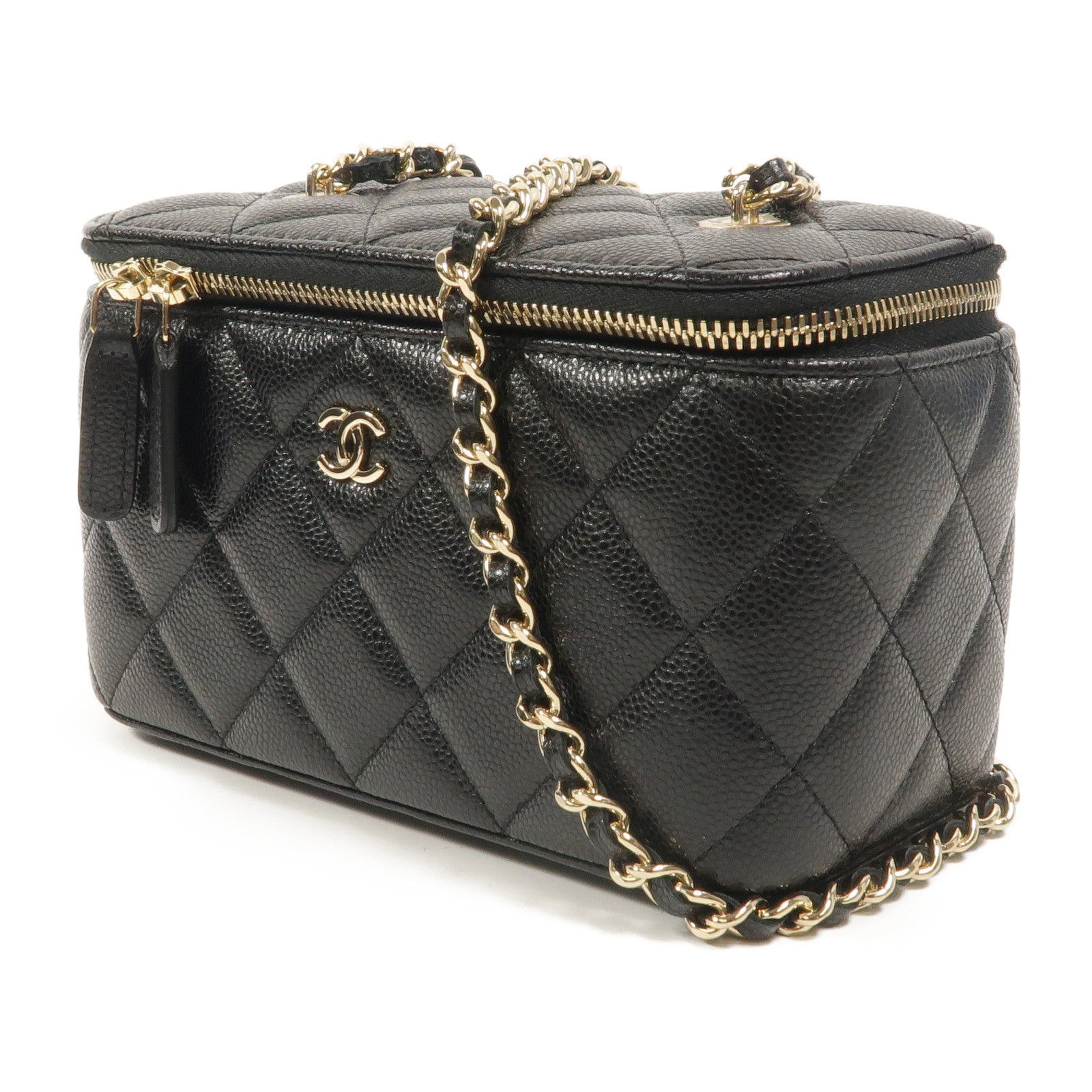 CHANEL 牛皮皮革Vanity Case鏈帶肩背袋