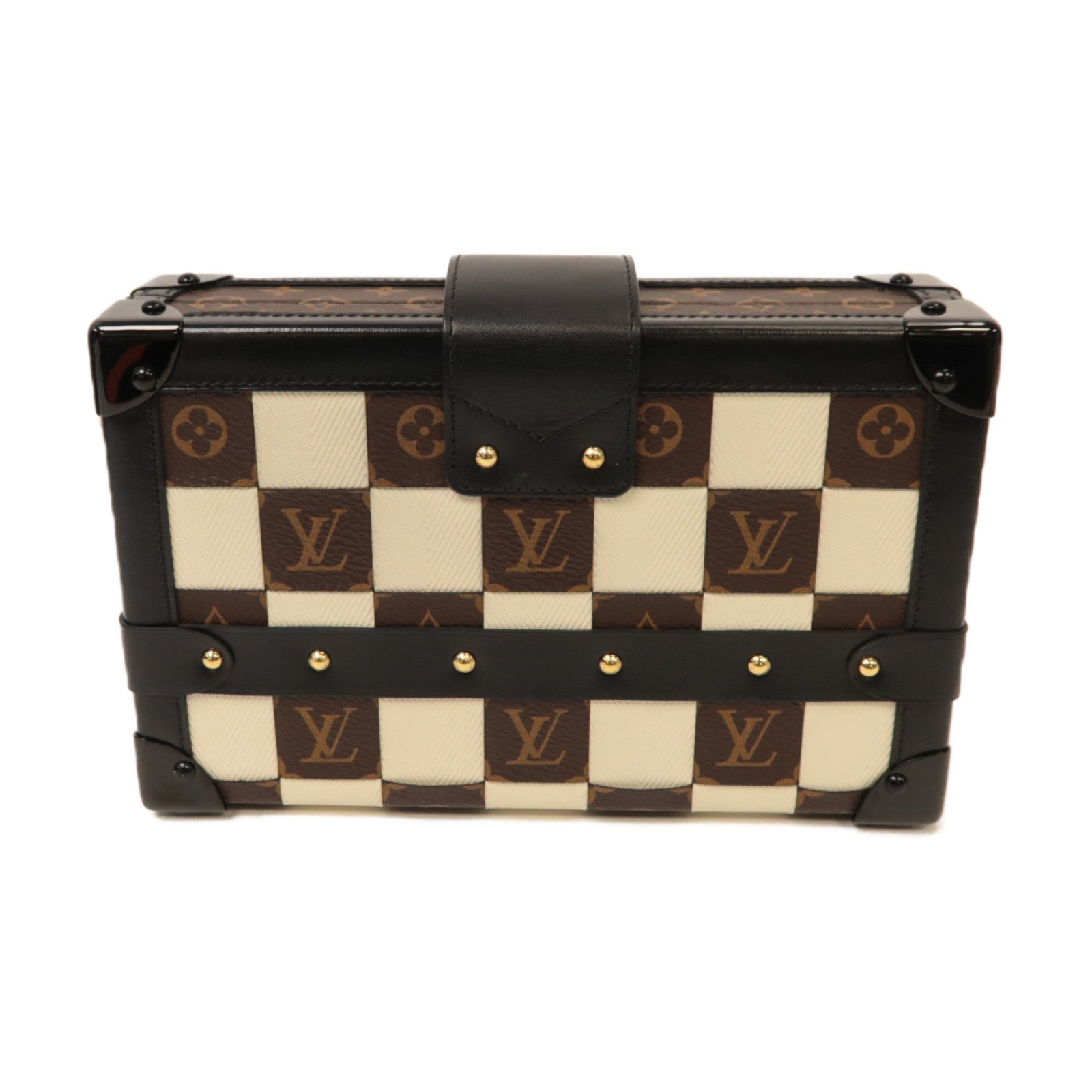 LOUIS VUITTON 【激減優惠】Monogram Damier Tressage Petite Malle金扣肩背袋啡色/黑色/白色