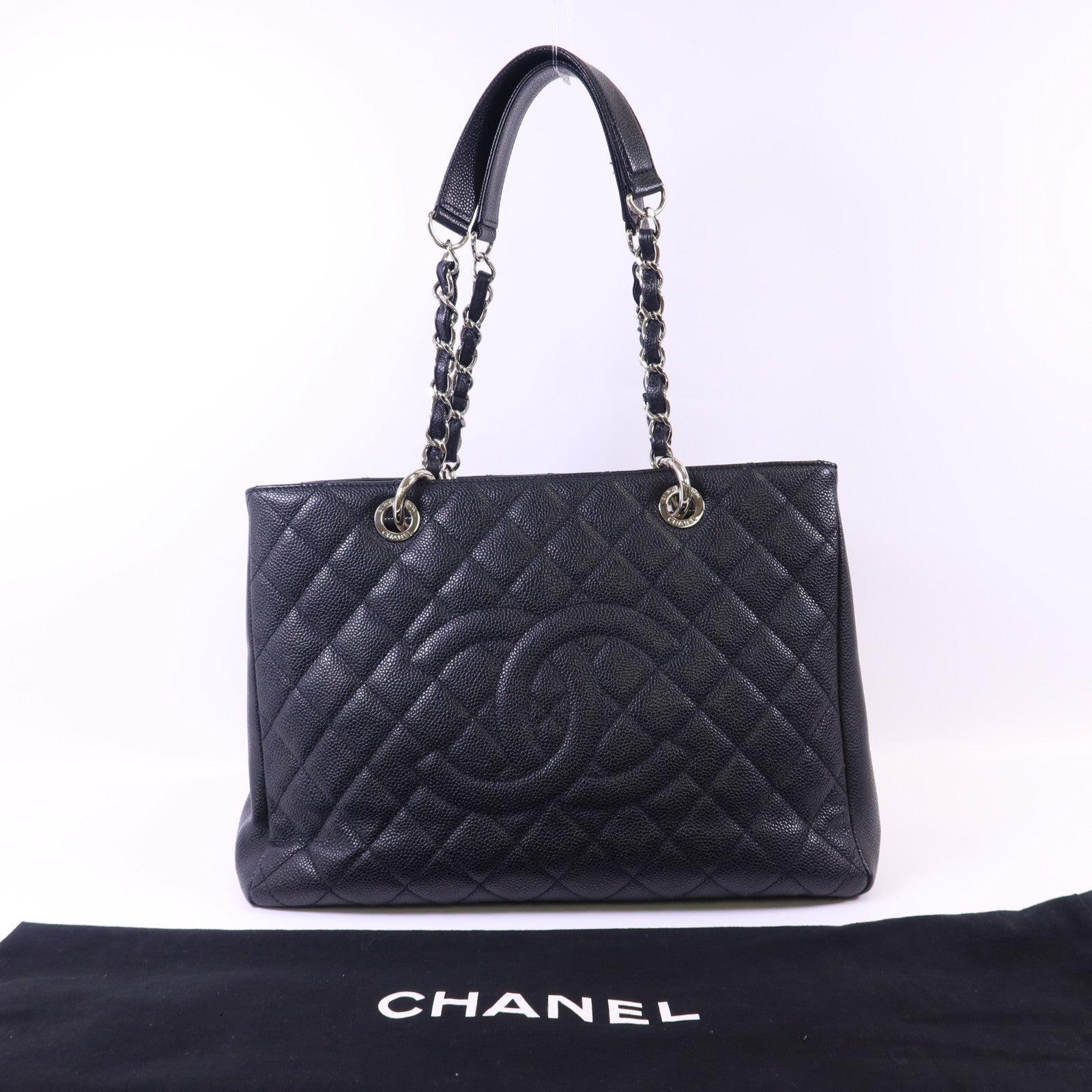 CHANEL 牛皮皮革GST Grand Shopping Tote Bag銀扣鏈帶肩背袋