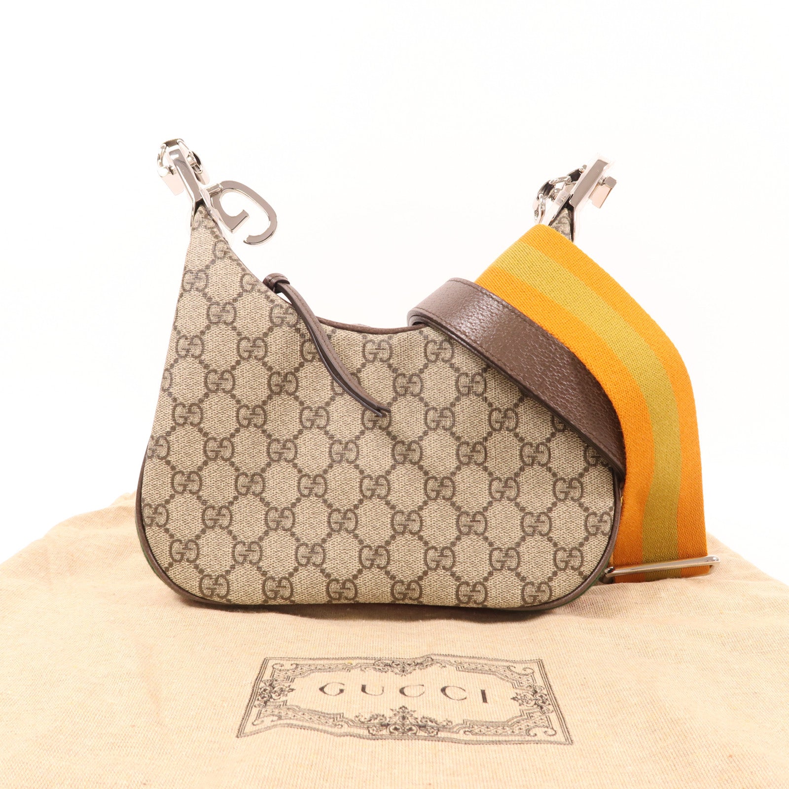 GUCCI 塗層帆布GG Supreme Shoulder Bag銀扣肩背袋