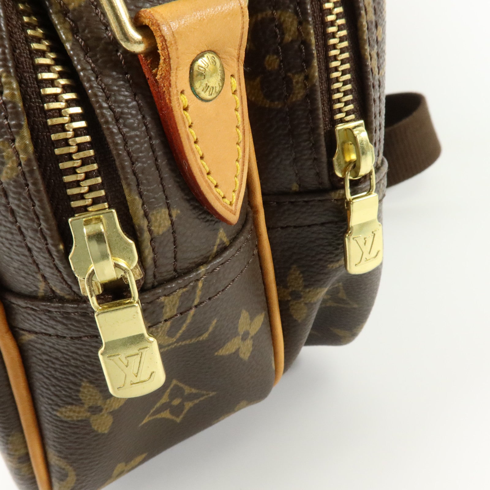 LOUIS VUITTON Monogram Reporter PM金扣肩背袋棕色
