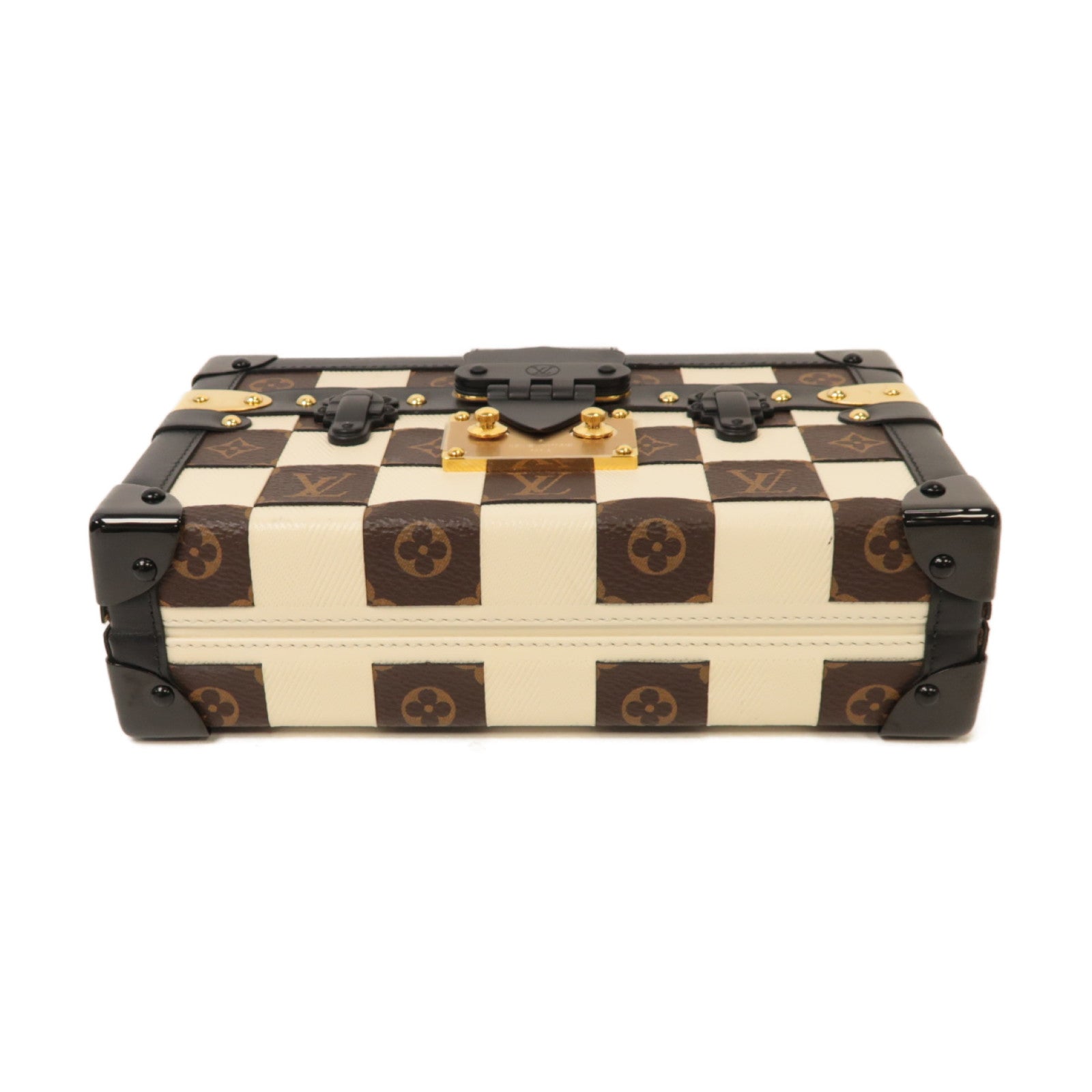 LOUIS VUITTON 【激減優惠】Monogram Damier Tressage Petite Malle金扣肩背袋啡色/黑色/白色