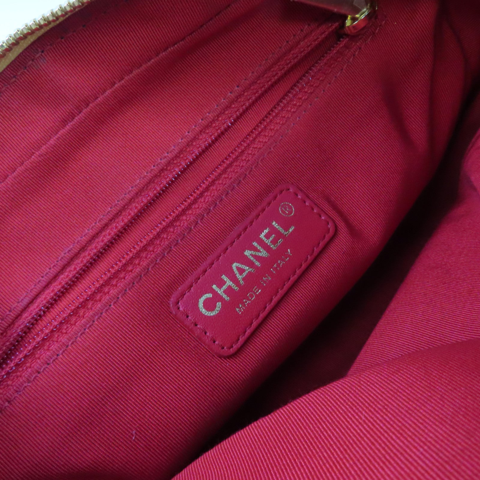 CHANEL 帆布Chain Shoulder Bag金扣鏈帶肩背袋杏色/寶藍色
